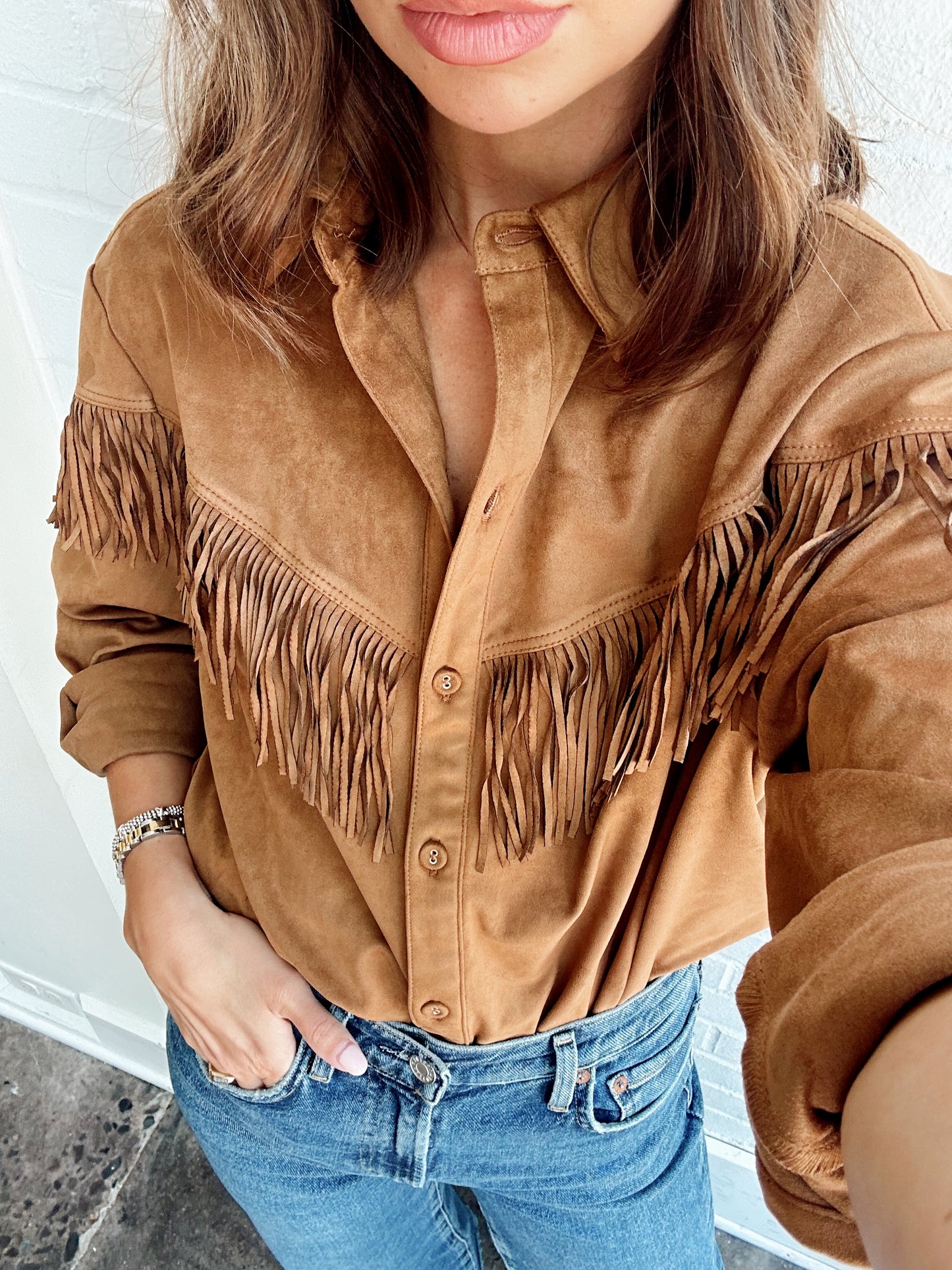 CLEA FAUX SUEDE TOP