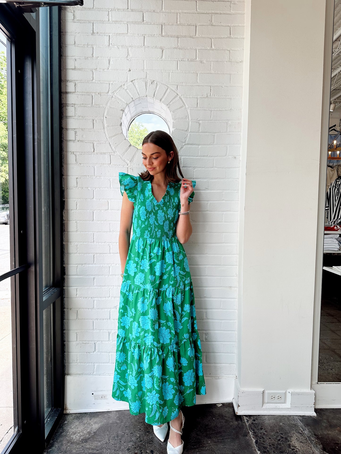 WATERLILLY FLORAL SUNFIRE SMOCKED MIDI DRESS
