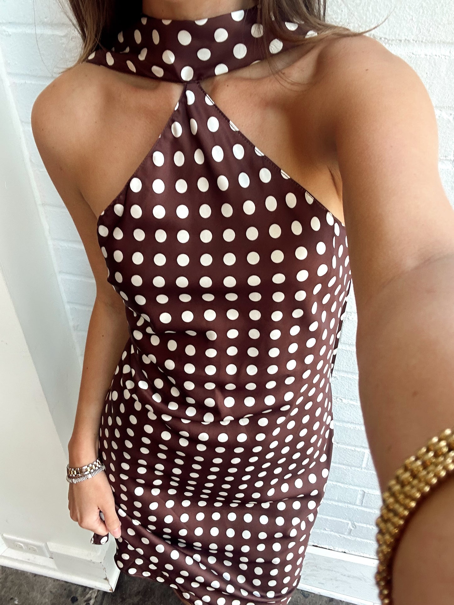 POLKA DOT SCARF MINI DRESS