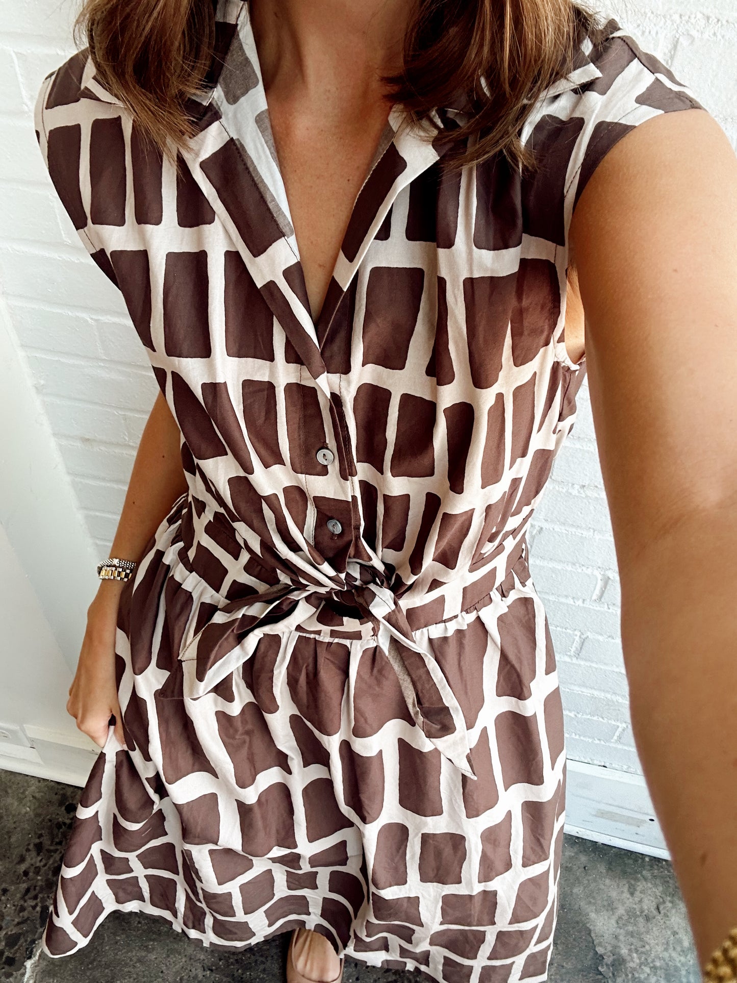 TIE DETAIL COLLAR ABSTRACT MIDI