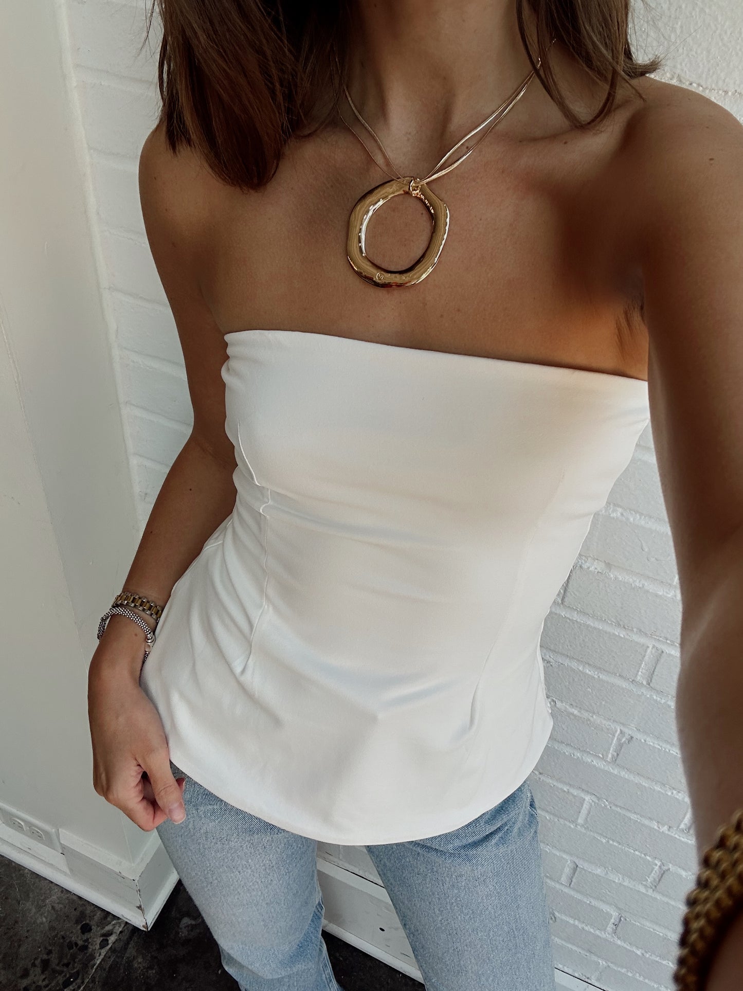 DARYN STRAPLESS PEPLUM TOP