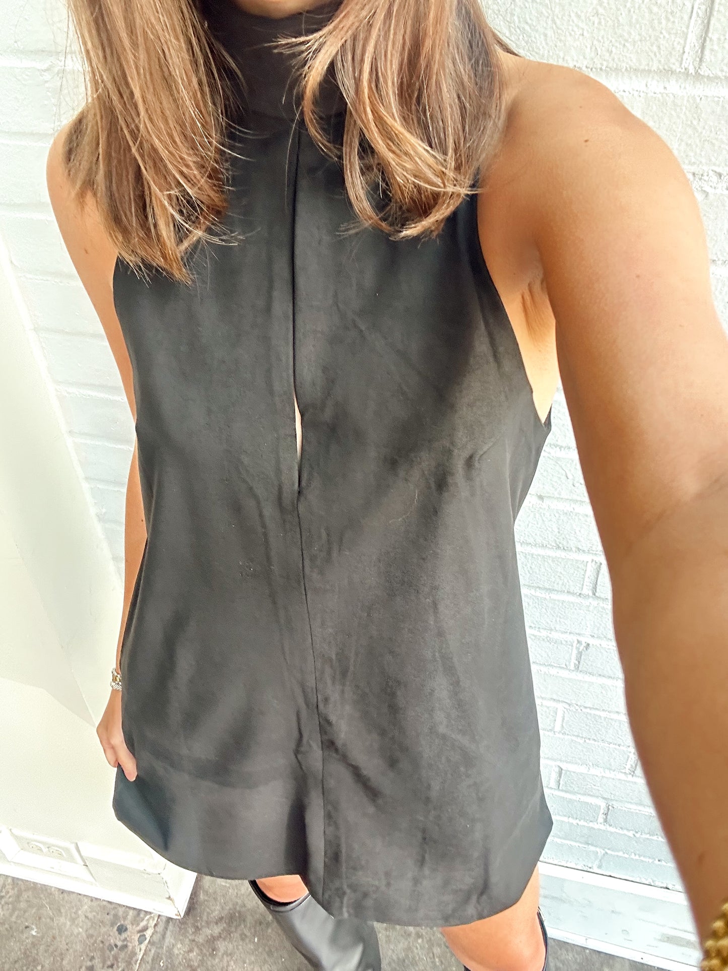 SUEDE CUTOUT MINI DRESS