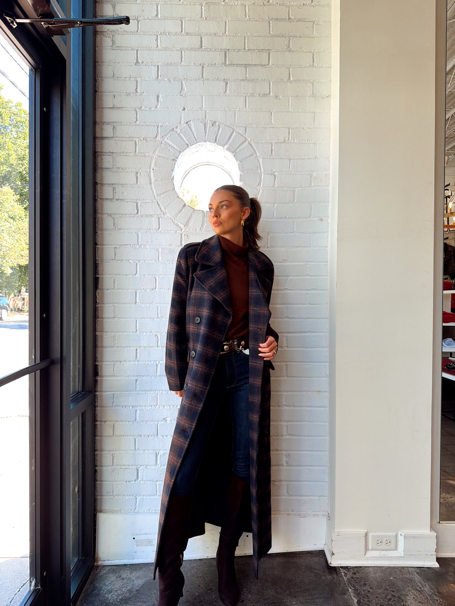 PLAID DOUBLE BREASTED MAXI COAT