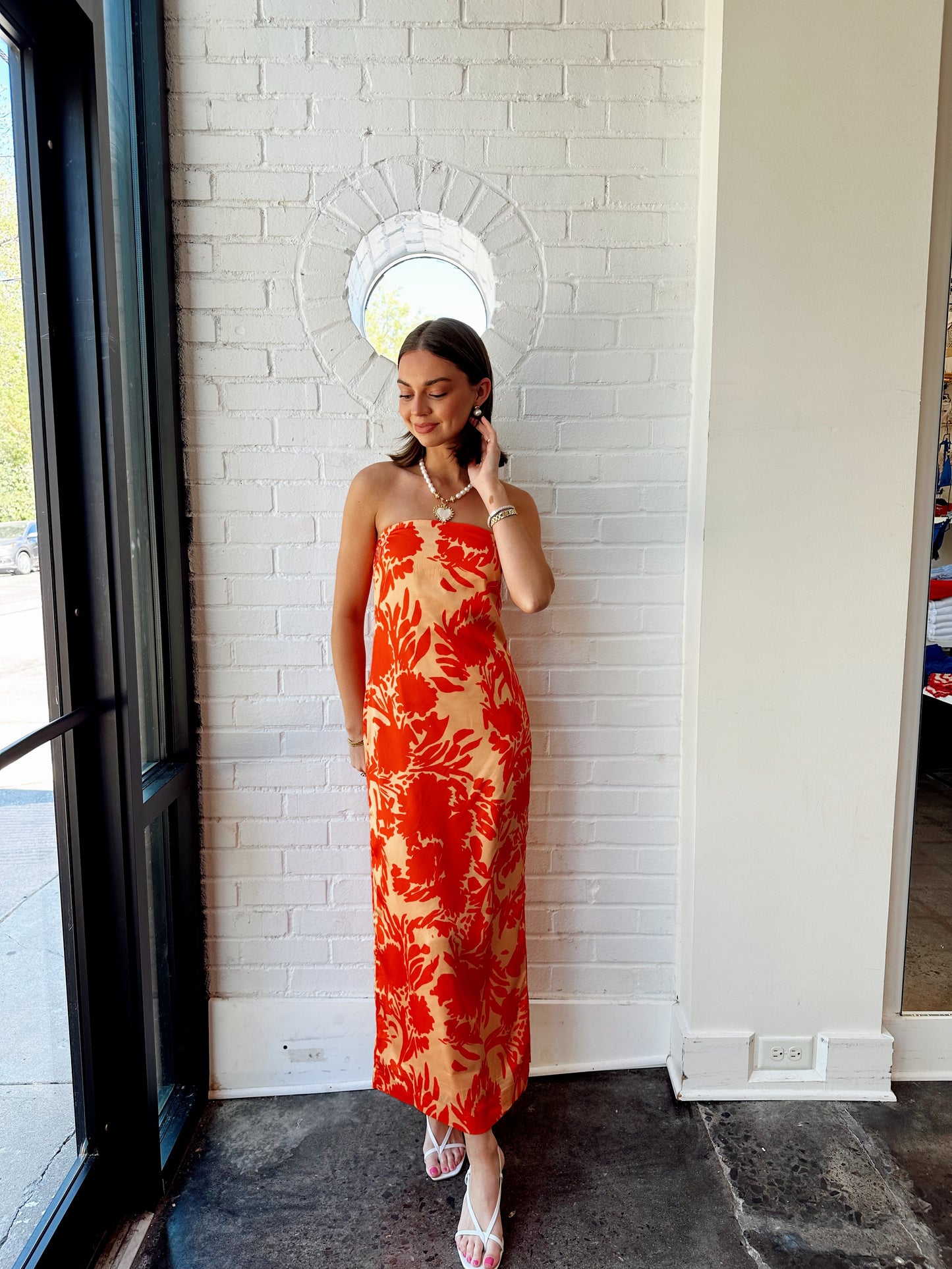 STRAPLESS PRINT MAXI DRESS