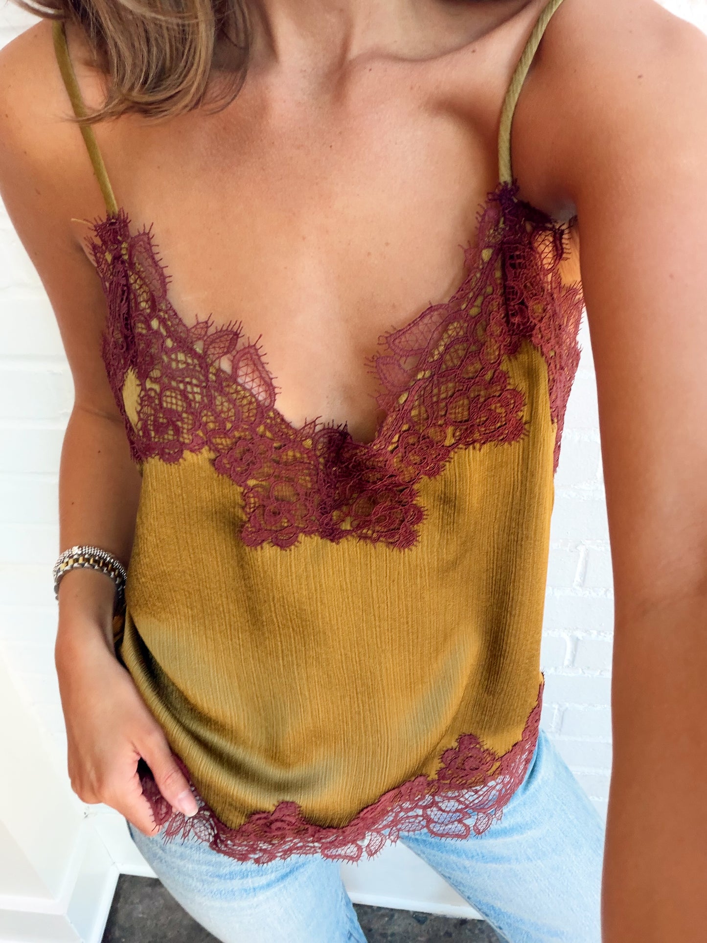 VANESSA SATIN LACE TRIM TOP