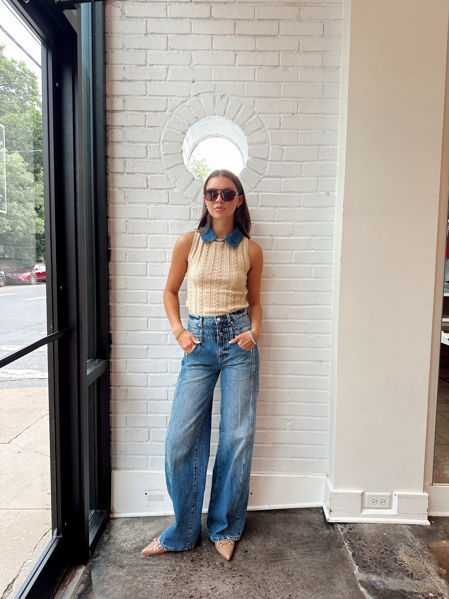 DASH DENIM COLLARED SHELL