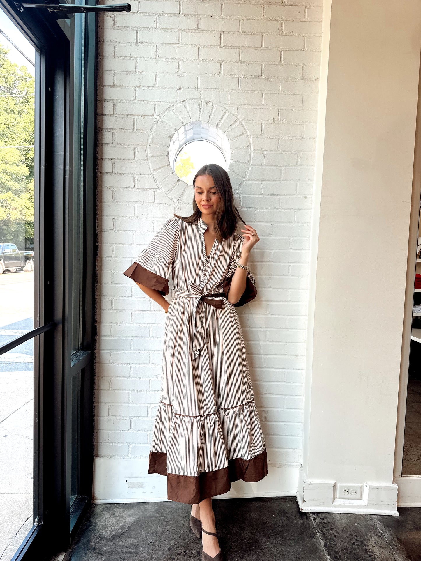 STRIPED RUFFLE MIDI
