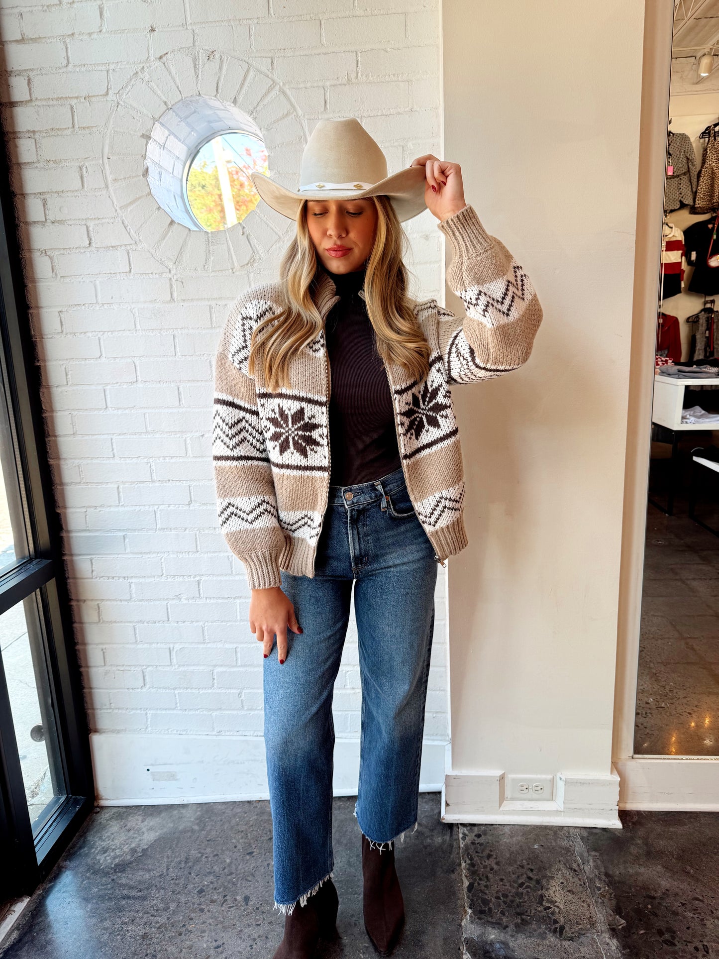COLLARED FAIR ISLE SWEATER JACKET