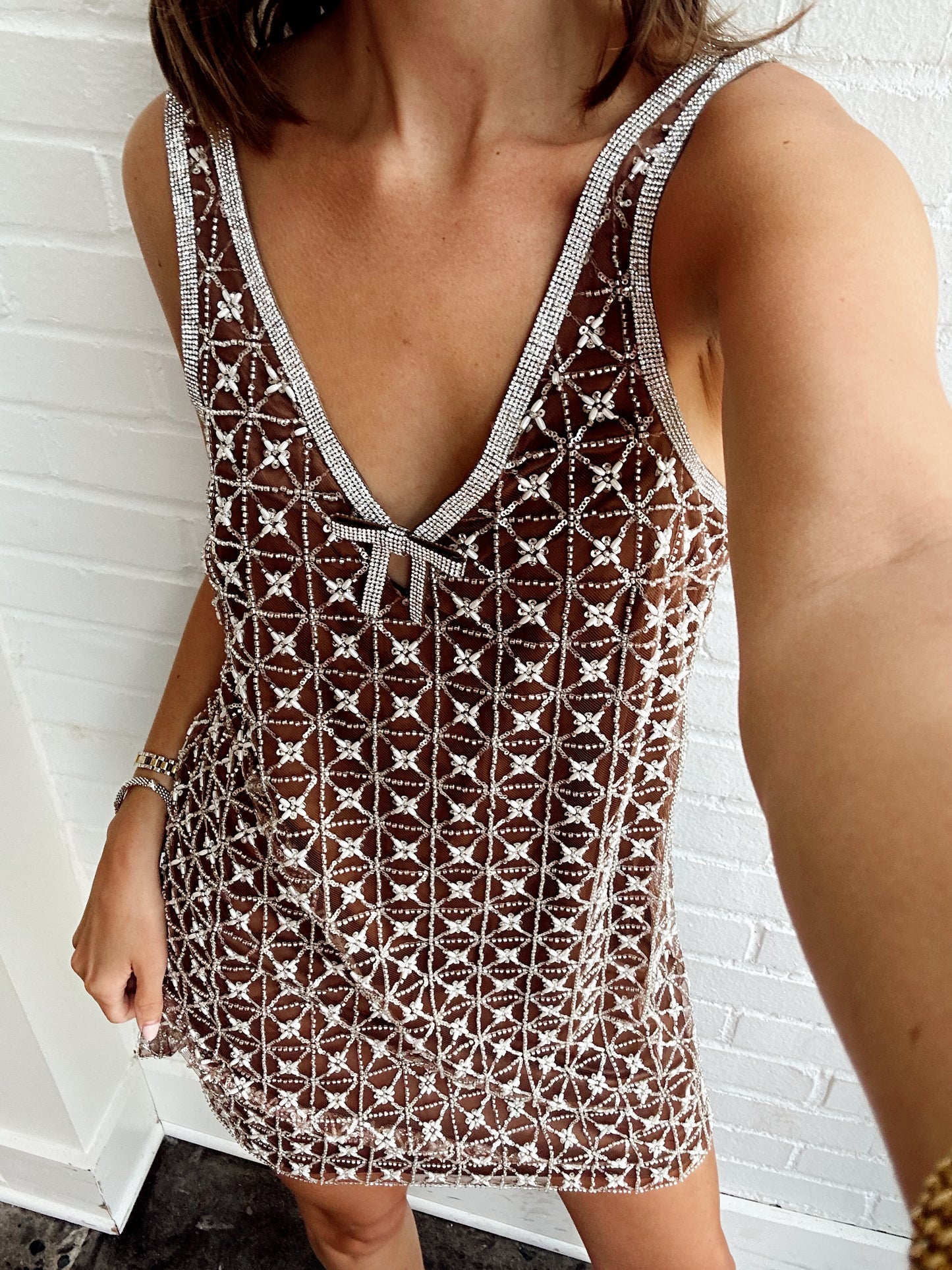 JEANETTA DAISY BEAD SEQUIN MINI DRESS