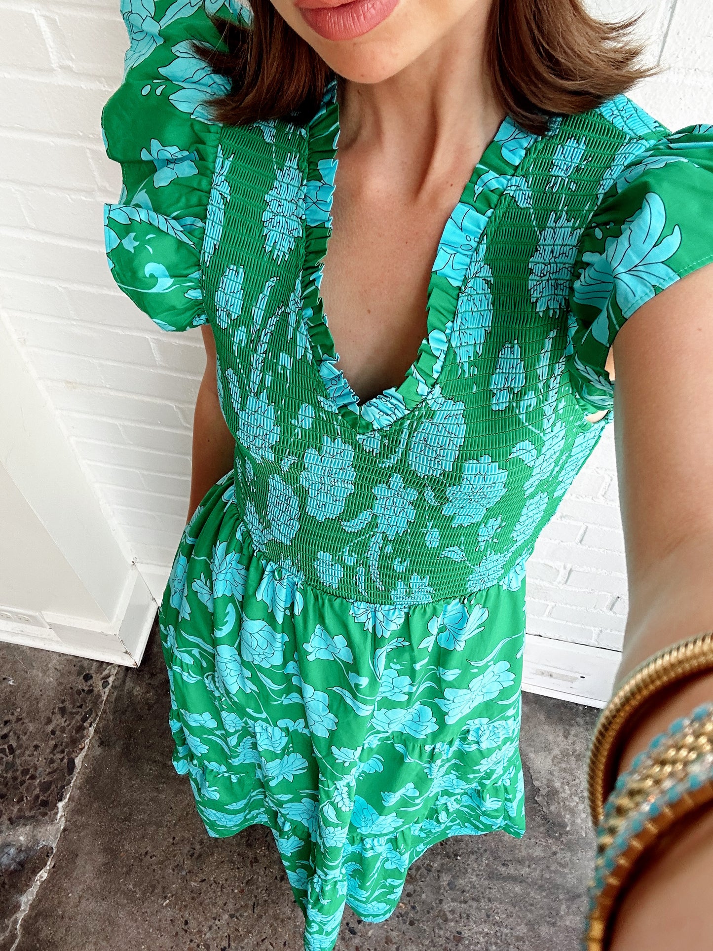 WATERLILLY FLORAL SUNFIRE SMOCKED MIDI DRESS