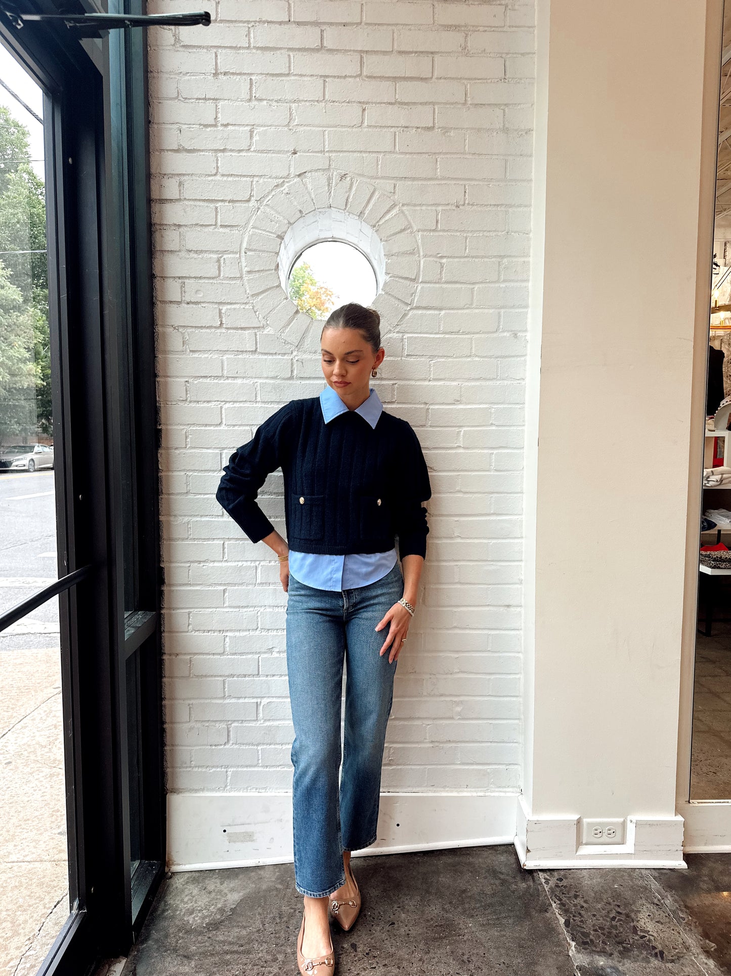 ELLIE KNIT COLLARED PULLOVER