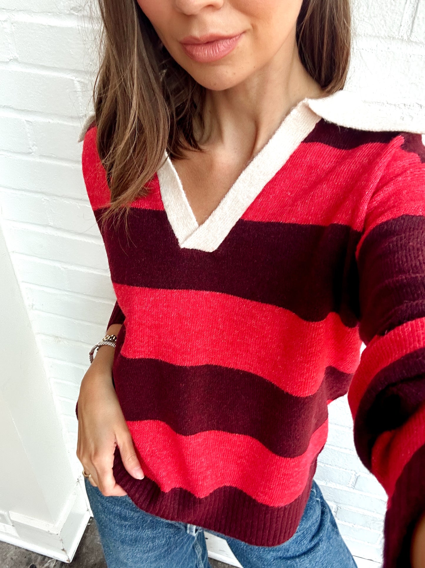 MARLEY STRIPED RUBY SWEATER