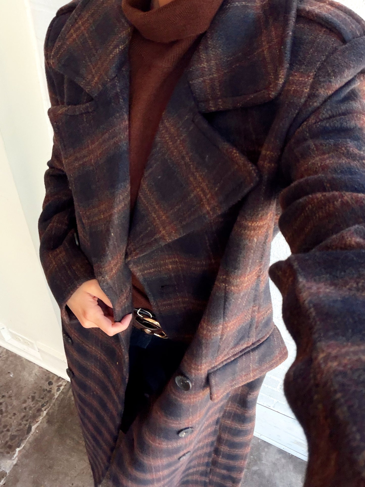PLAID DOUBLE BREASTED MAXI COAT