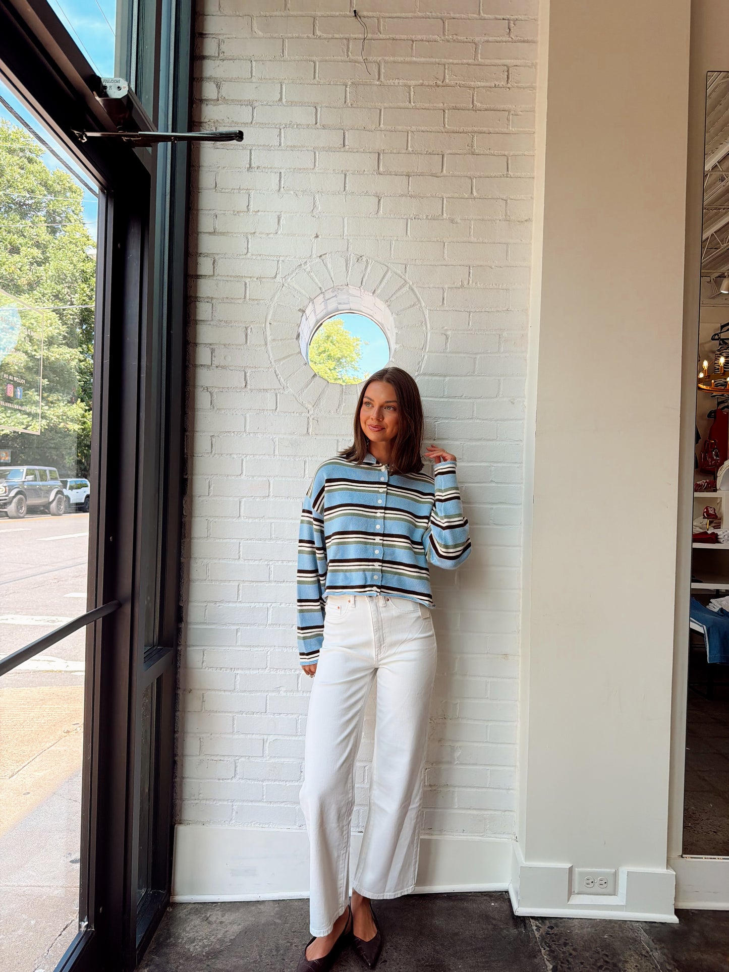 ROLL HEM STRIPED CARDIGAN