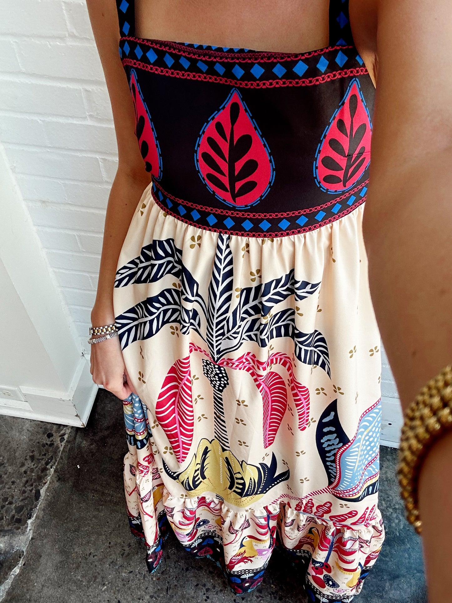 TROPICAL PRINT SLEEVELESS DRESS
