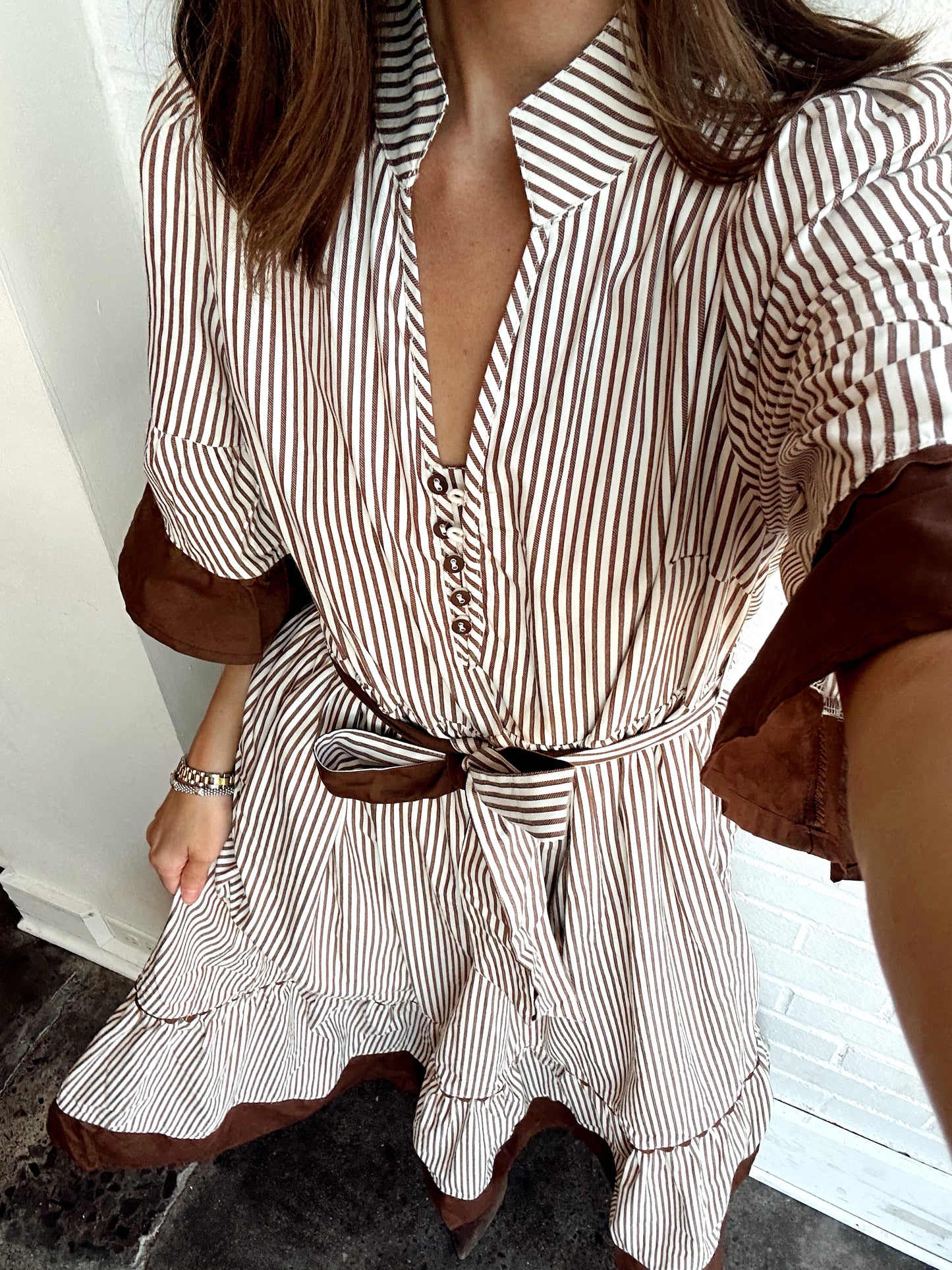 STRIPED RUFFLE MIDI