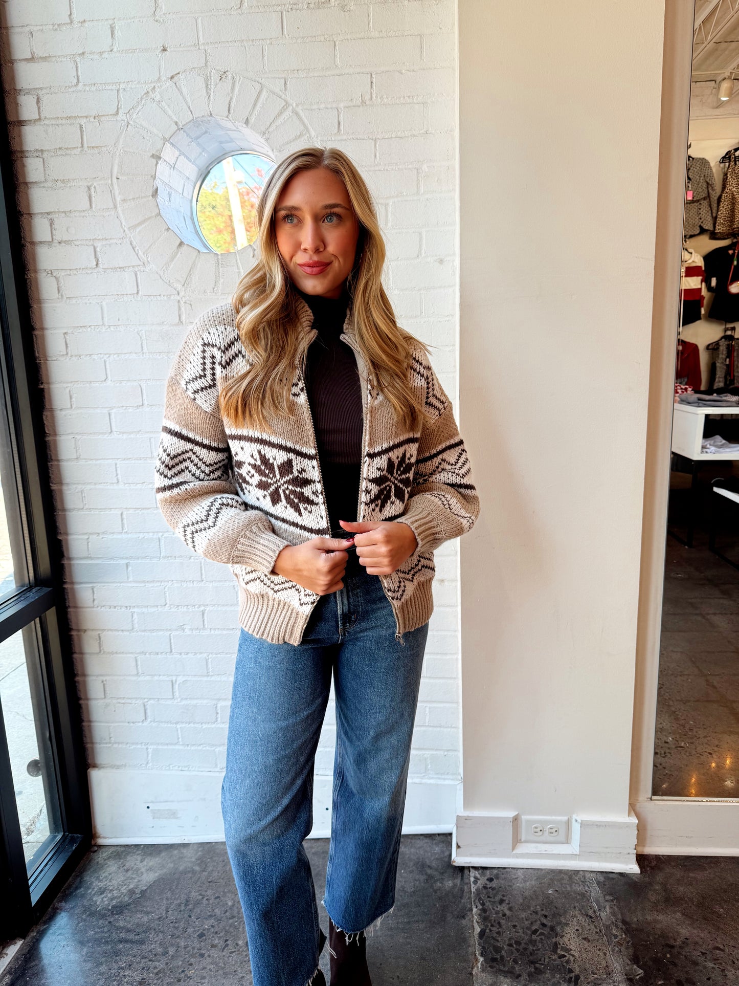 COLLARED FAIR ISLE SWEATER JACKET