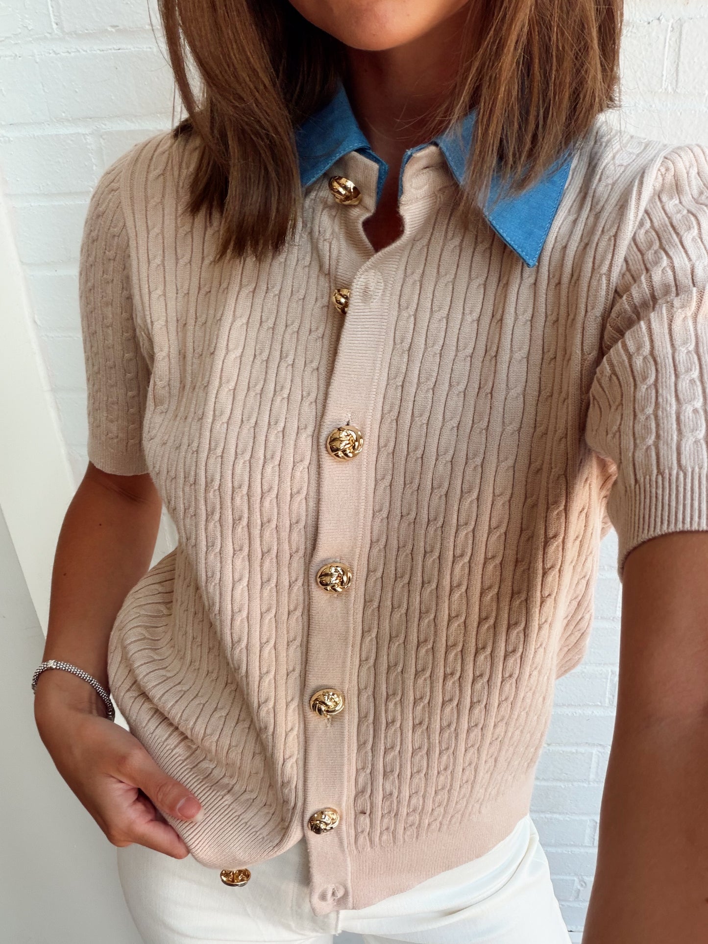 DENIM COLLAR CARDIGAN
