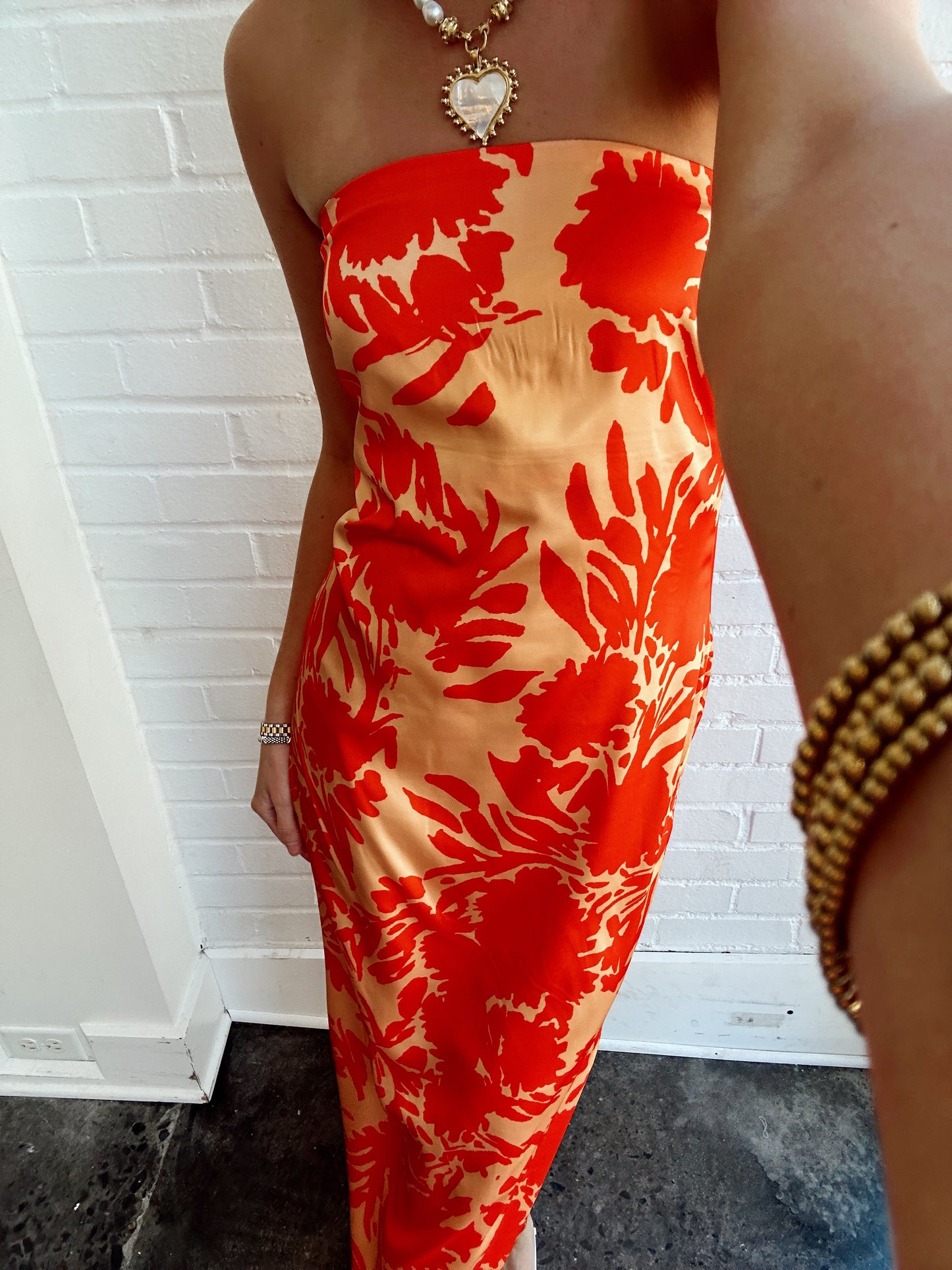 STRAPLESS PRINT MAXI DRESS