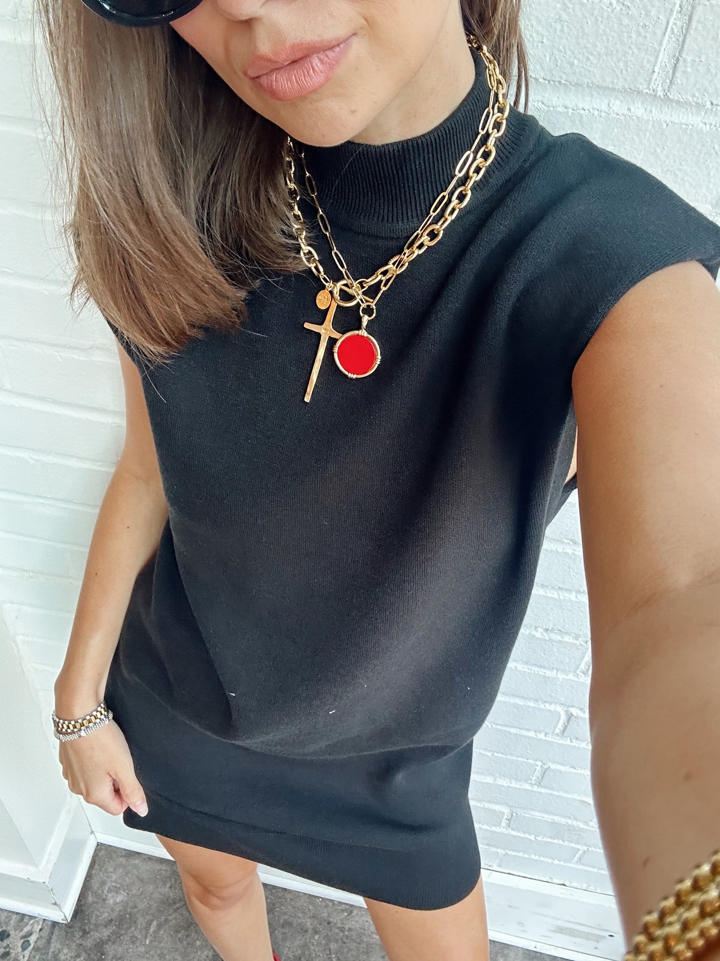 MOCK NECK SLEEVELESS KNIT MINI
