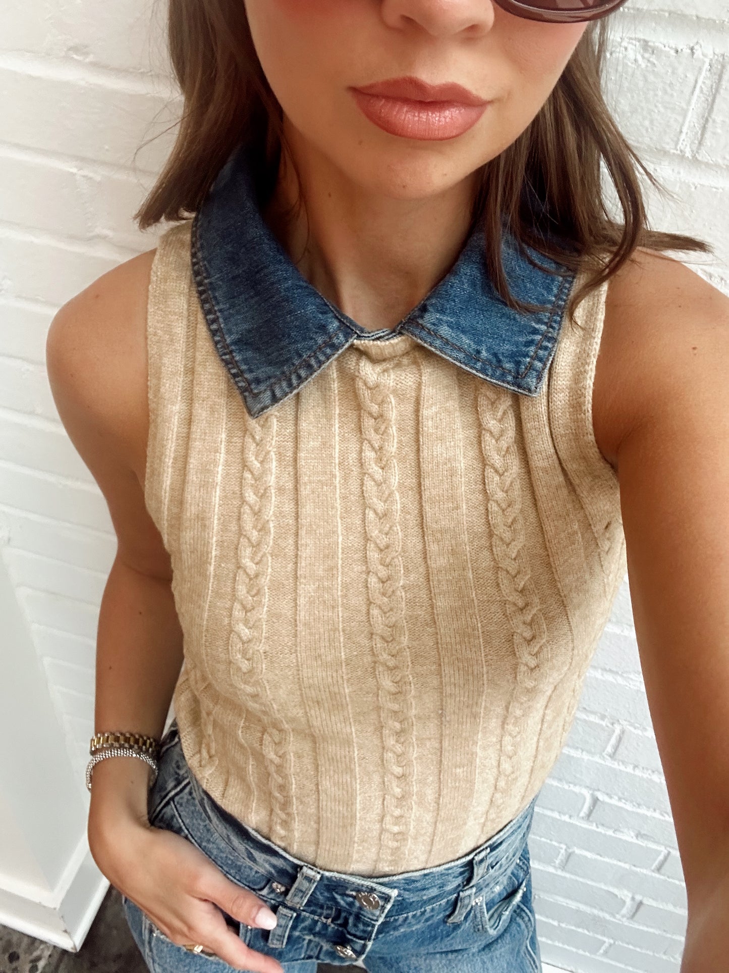 DASH DENIM COLLARED SHELL