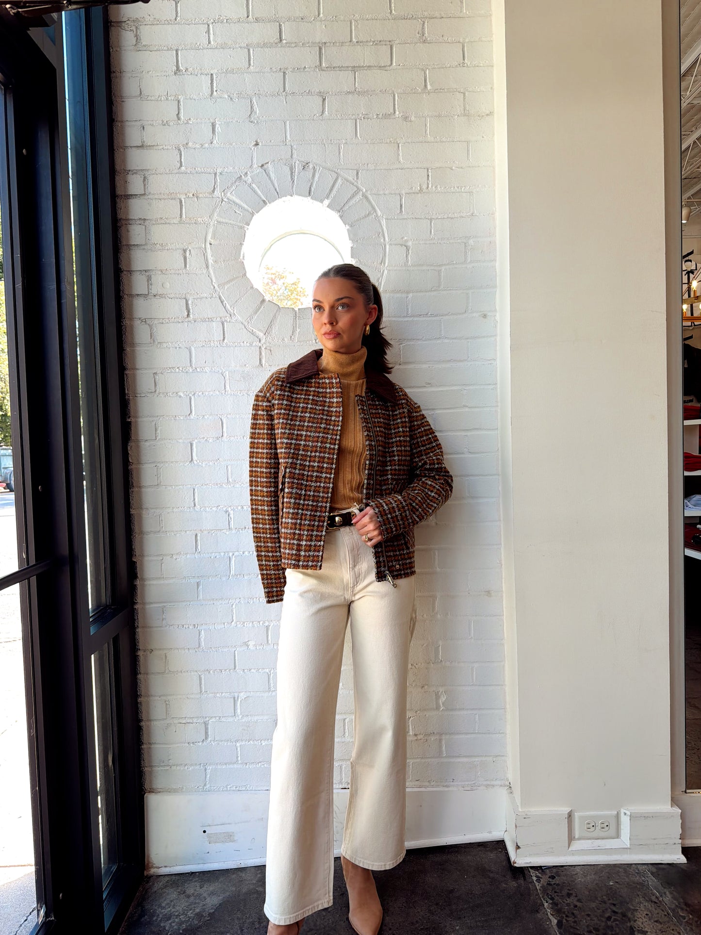 PLAID TWEED BOMBER JACKET