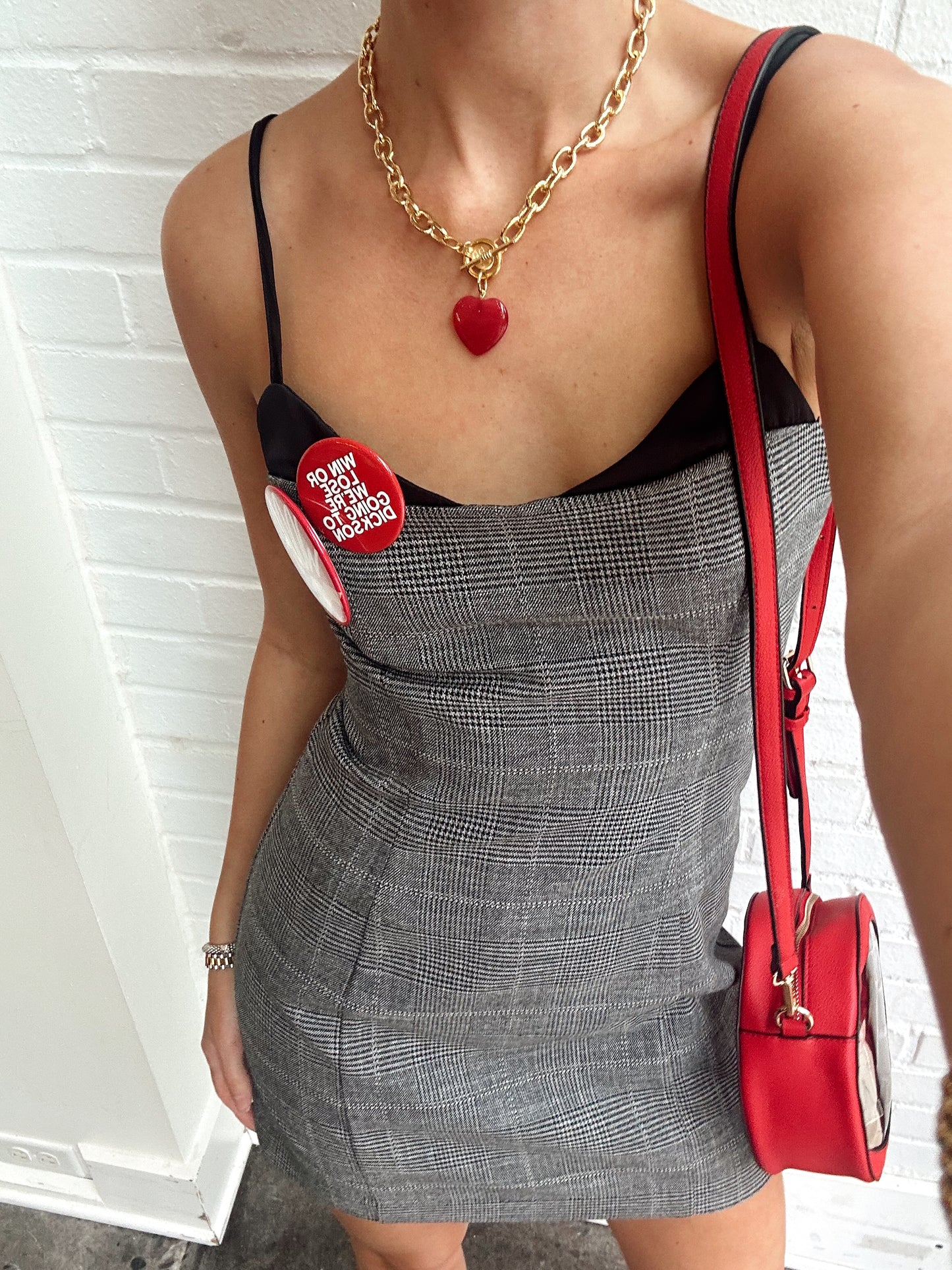 OWEN PLAID SATIN PEEKABOO DRESS