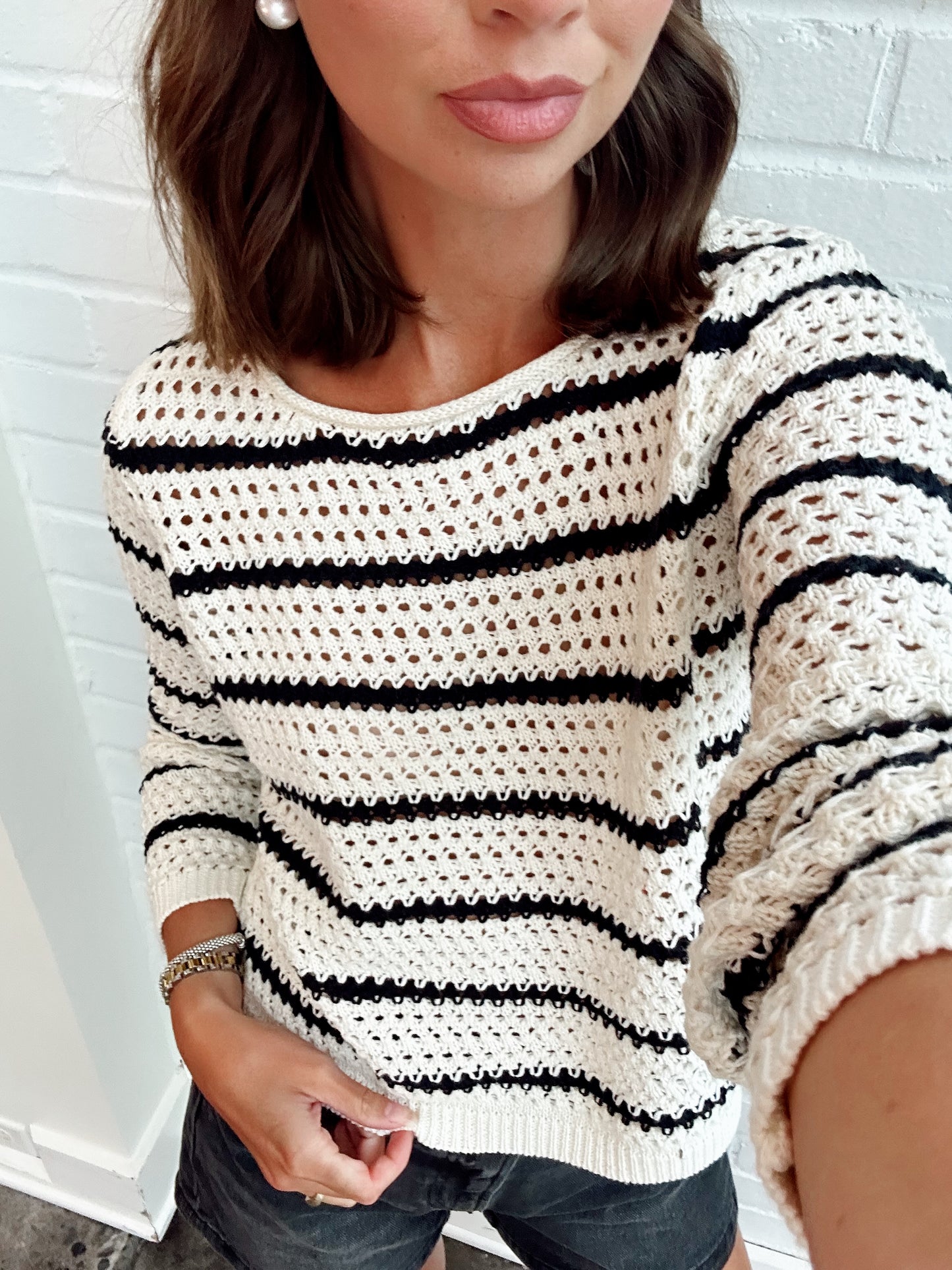 KIT STRIPE CROCHET SWEATER