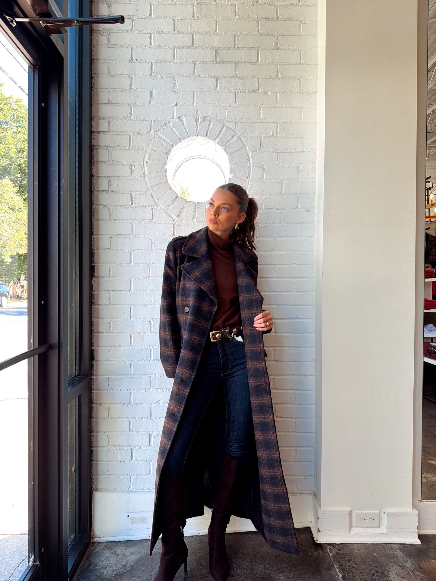 PLAID DOUBLE BREASTED MAXI COAT