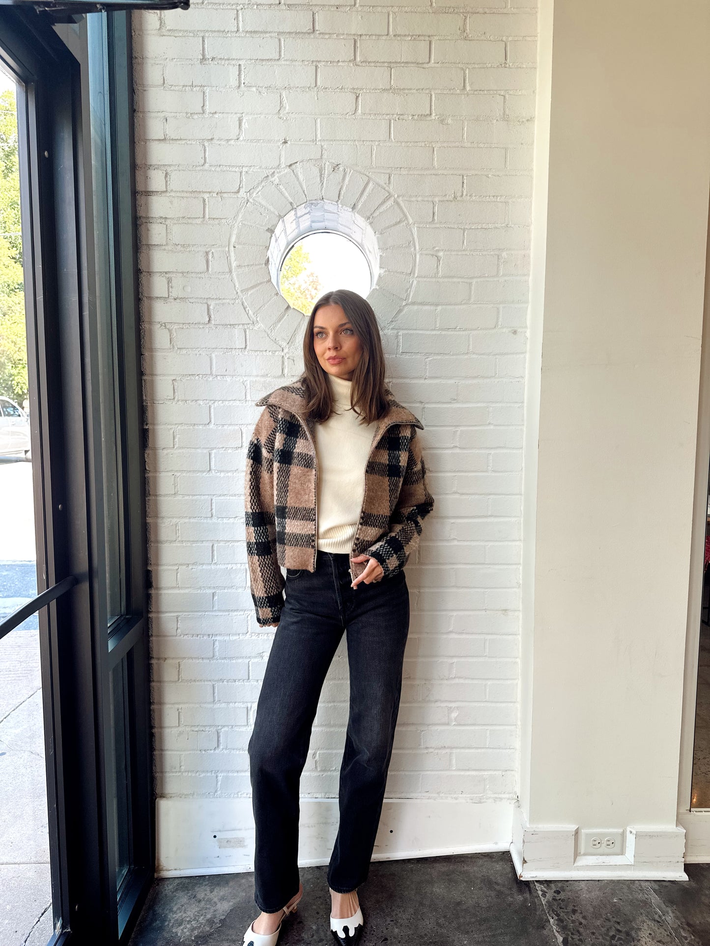 PLAID ZIP FRONT CARDIGAN