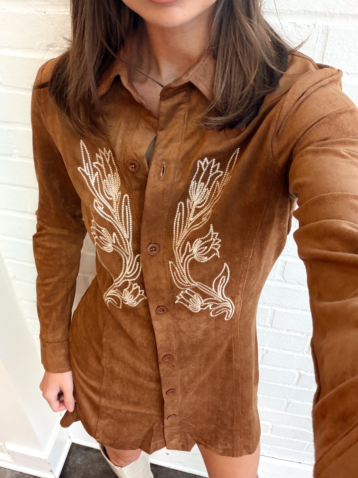 EMBROIDERED FLARE MINI DRESS