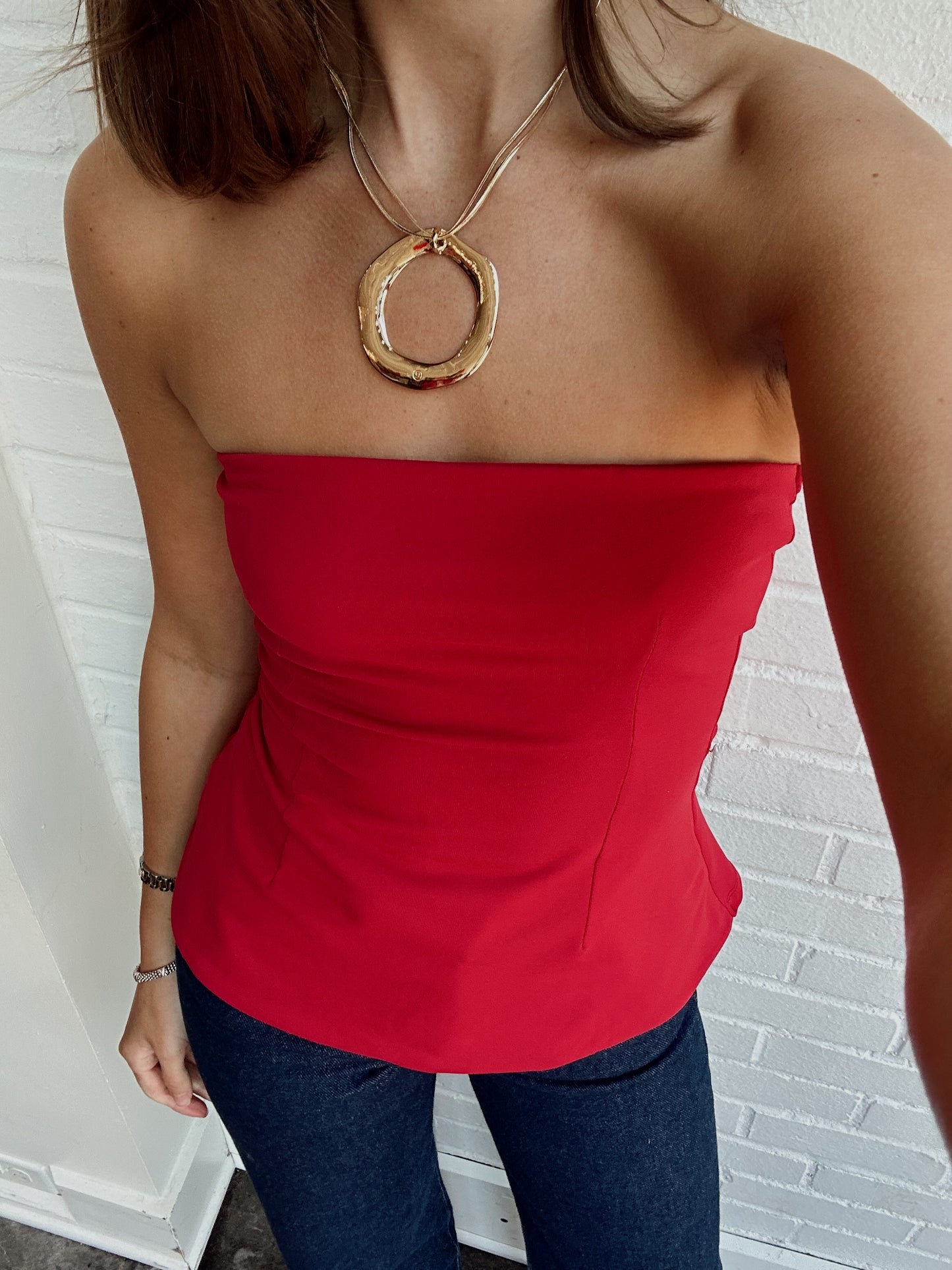 DARYN STRAPLESS PEPLUM TOP