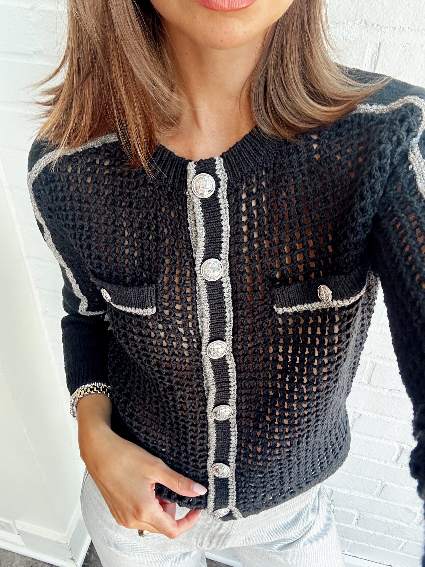 CARLA MESH STITCH CARDIGAN
