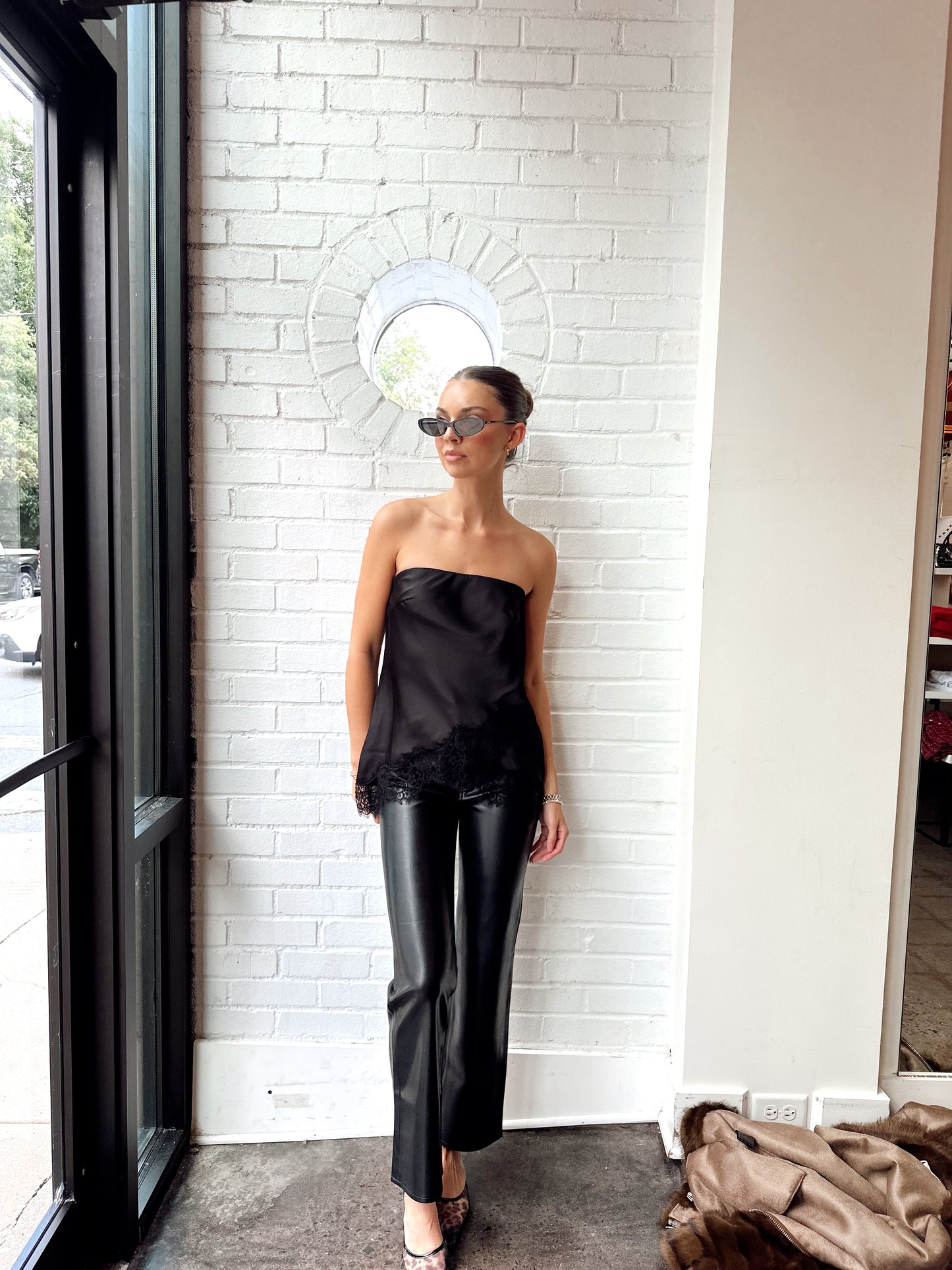 SATIN AND LACE TUBE TOP