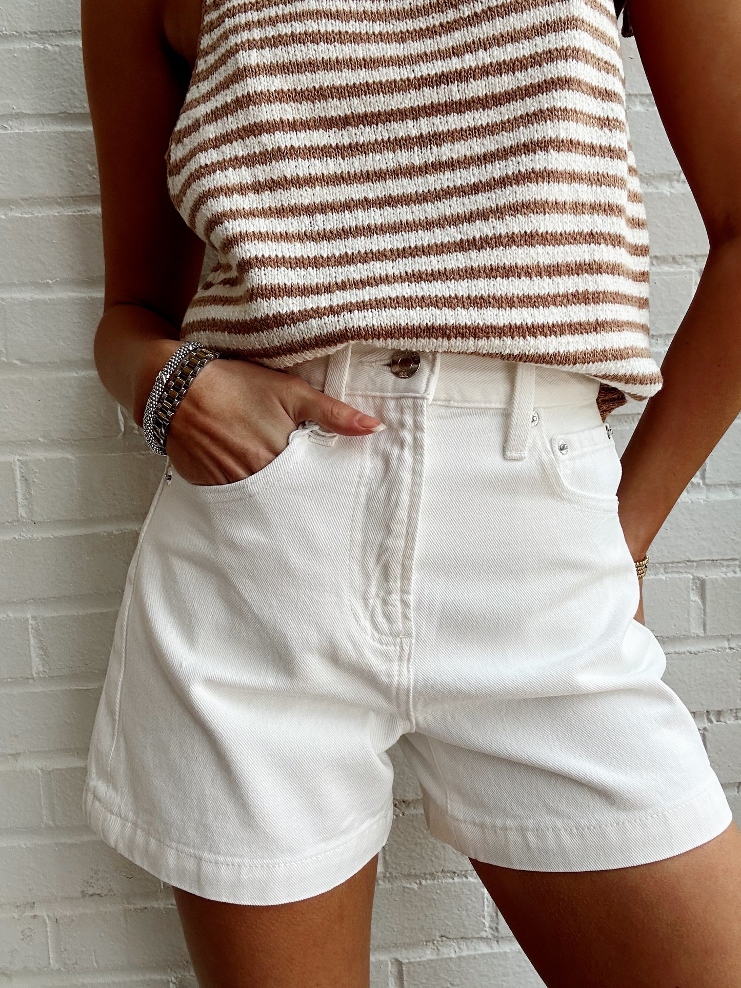 SAIGE HIGHRISE A-LINE SHORT- POLISHED WHITE