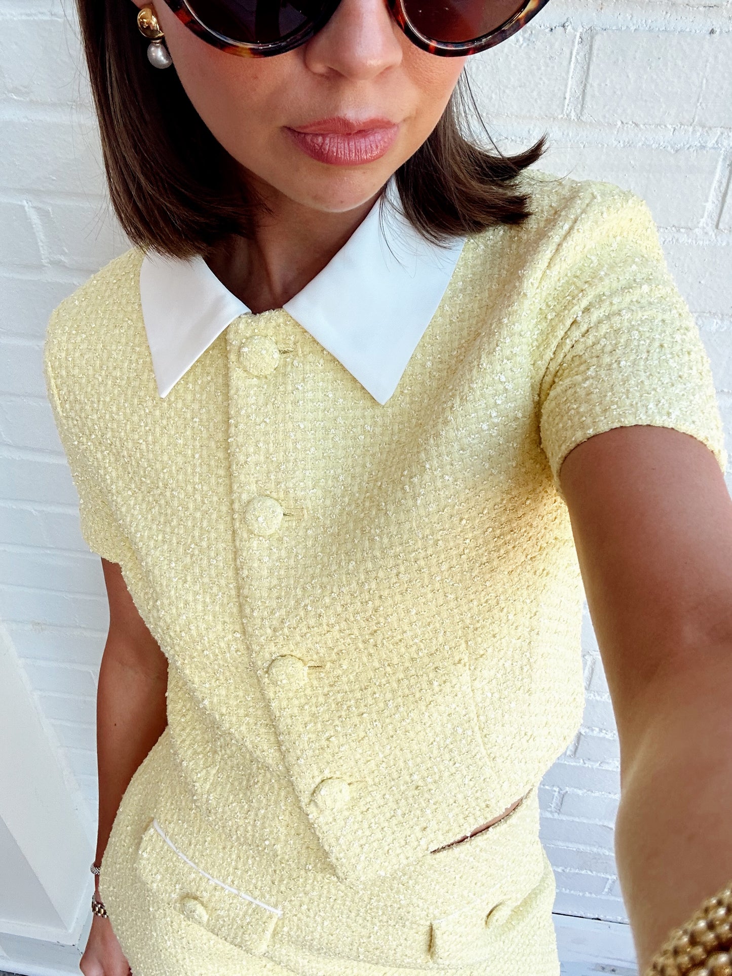 COLLARED COMBO TWEED CROP TOP