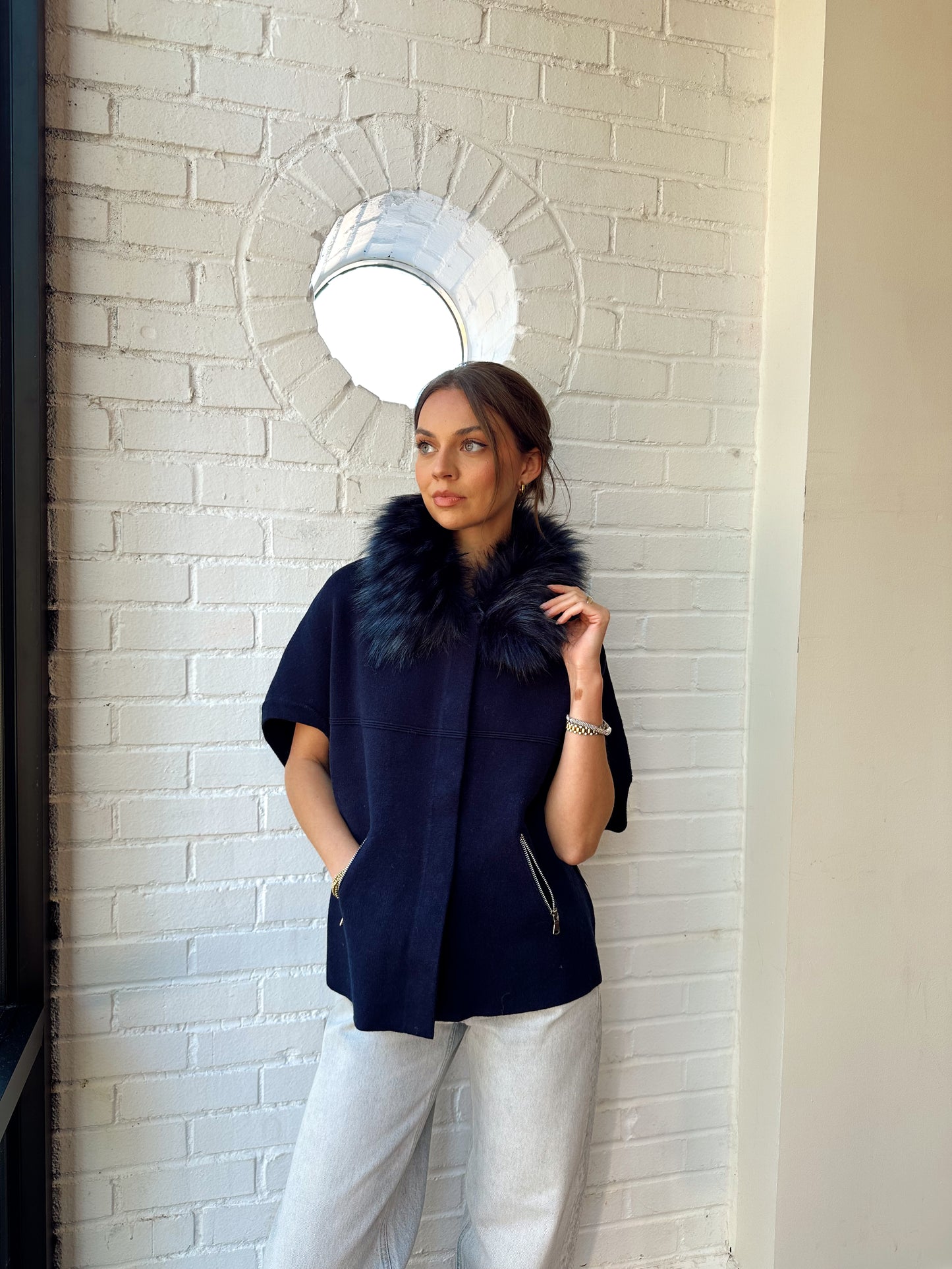 FAUX FUR TRIM CARDIGAN