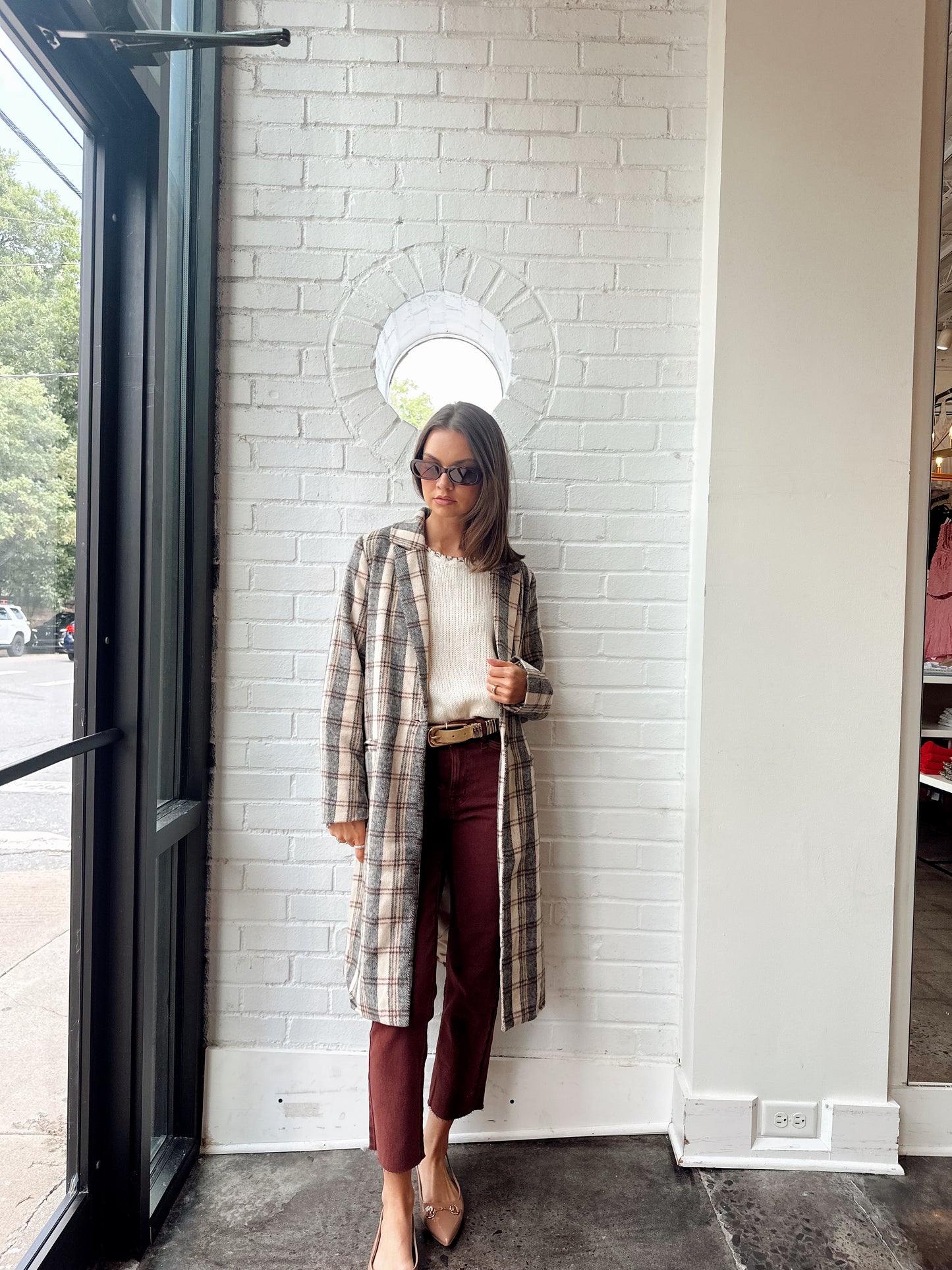 CREAM BROWN PLAID COAT