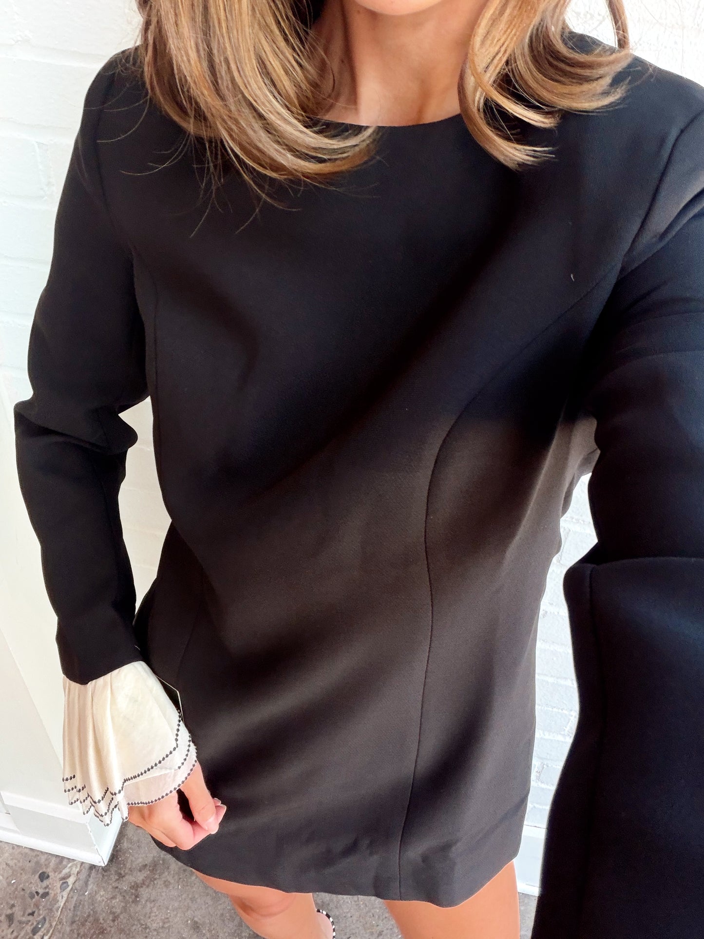 RUFFLE LONG SLEEVE MINI DRESS