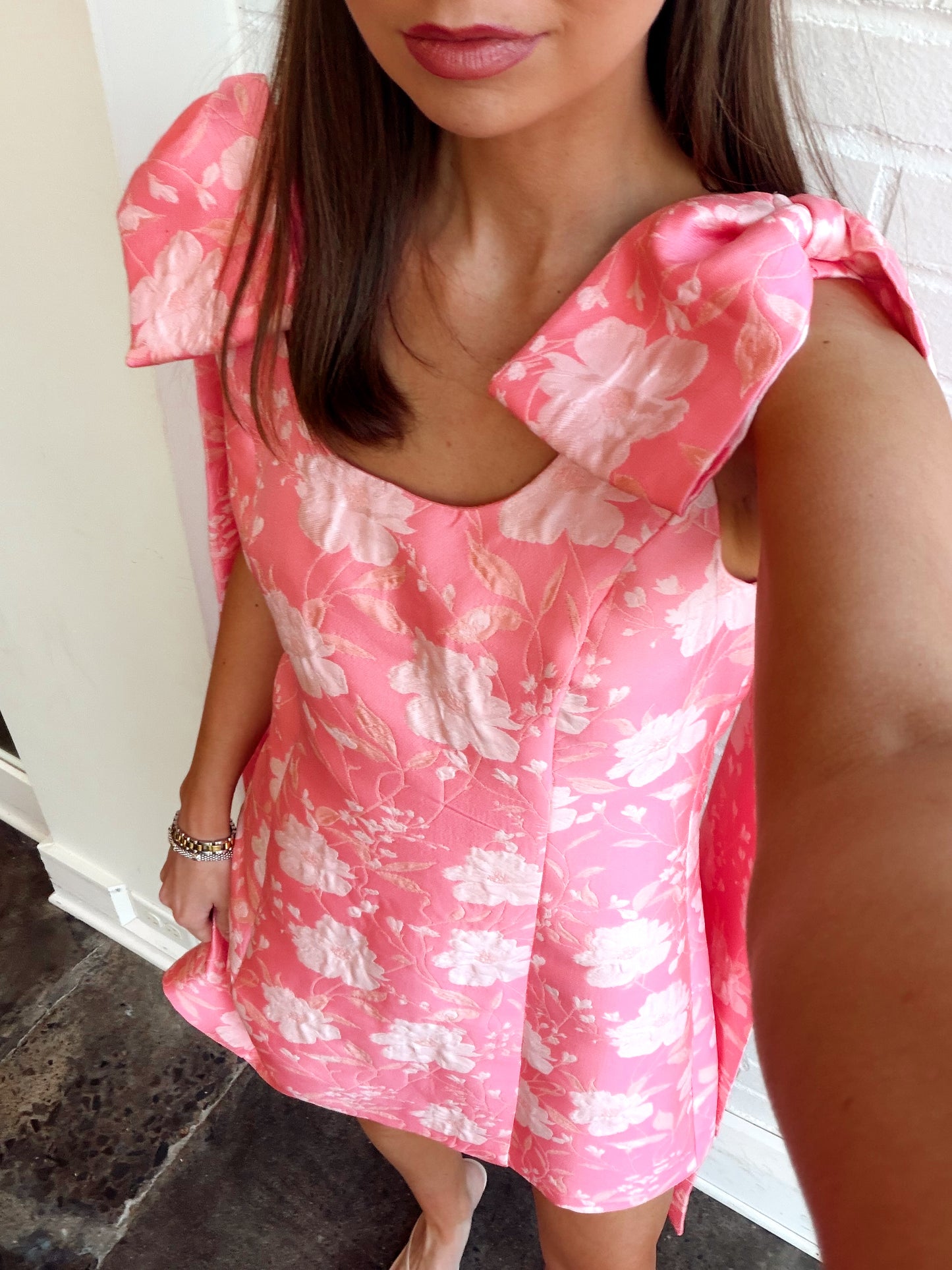 NICOLE JACQUARD BOW SASH MINI DRESS
