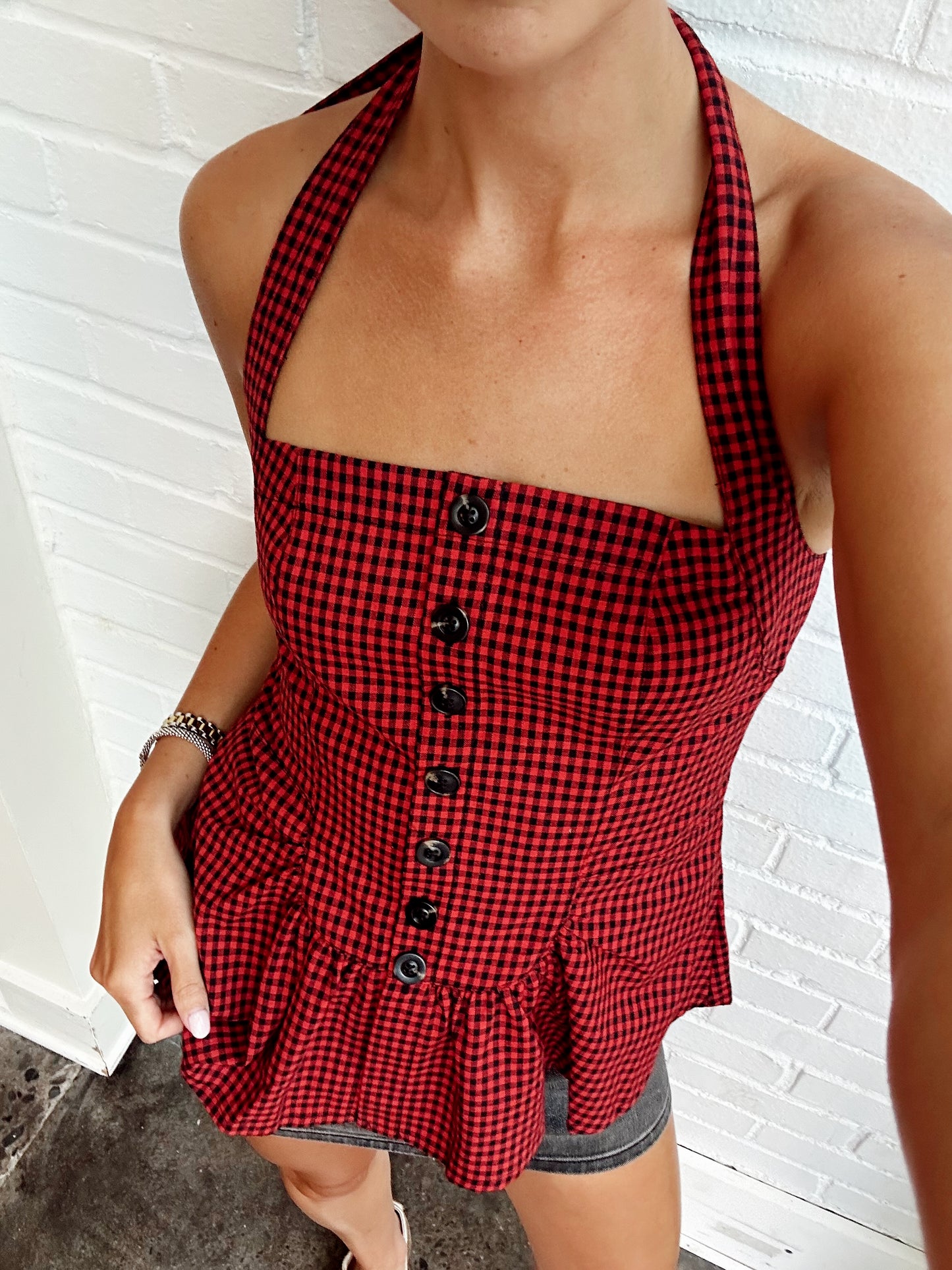 ALYCE GINGHAM HALTER TOP