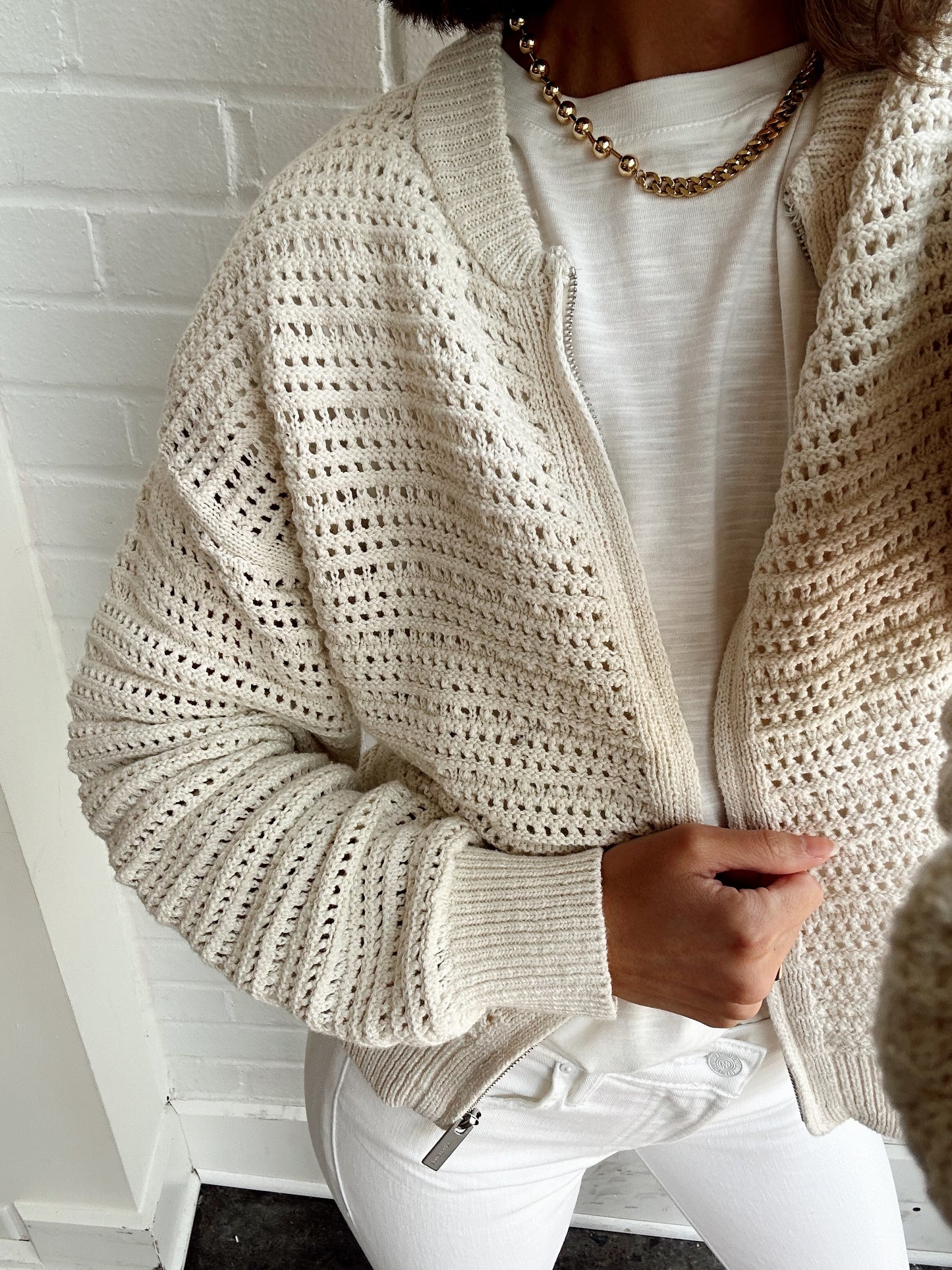 OPEN KNIT BOMBER