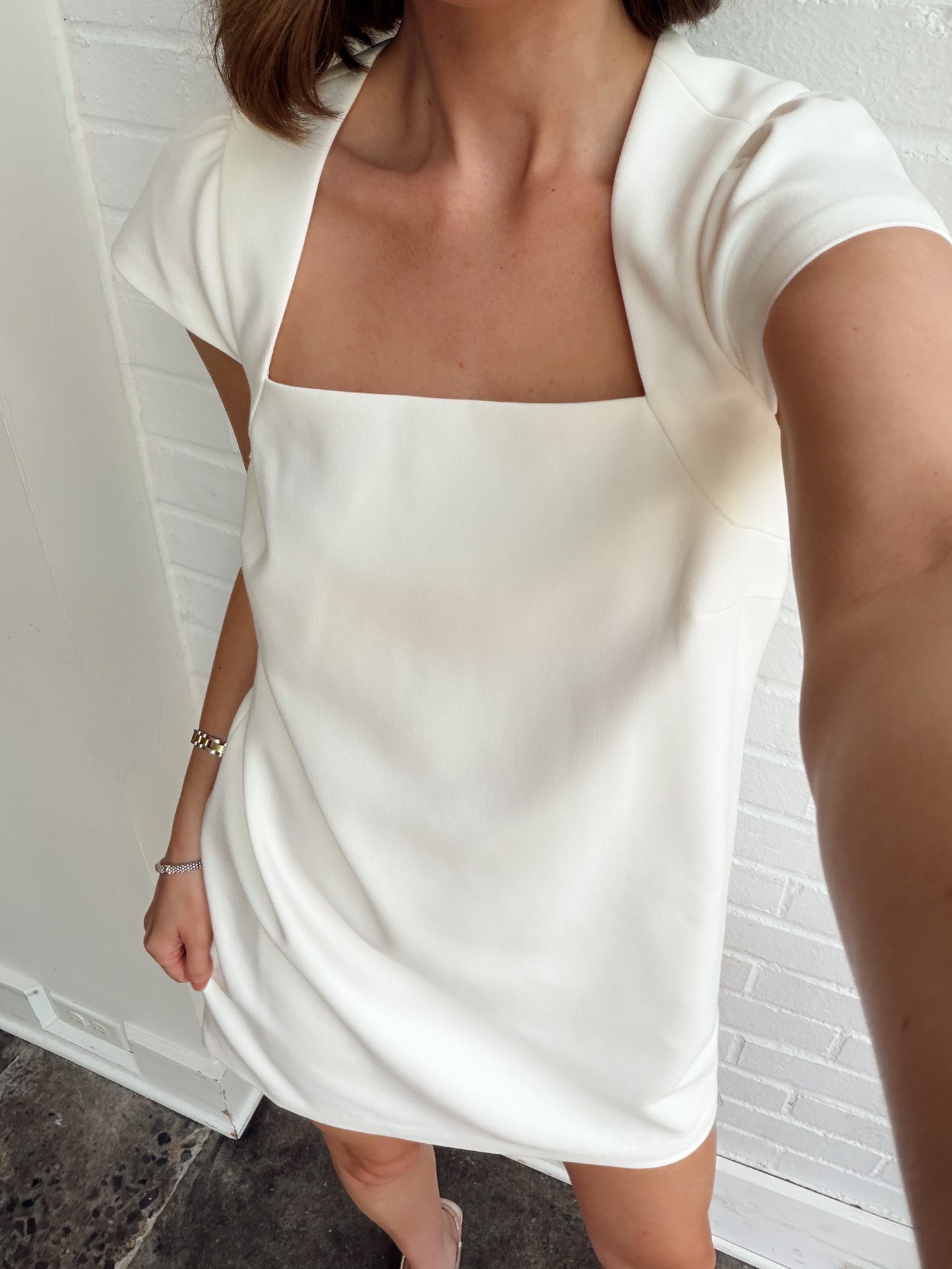 WHISPER SQUARE NECK CAP SLEEVE MINI