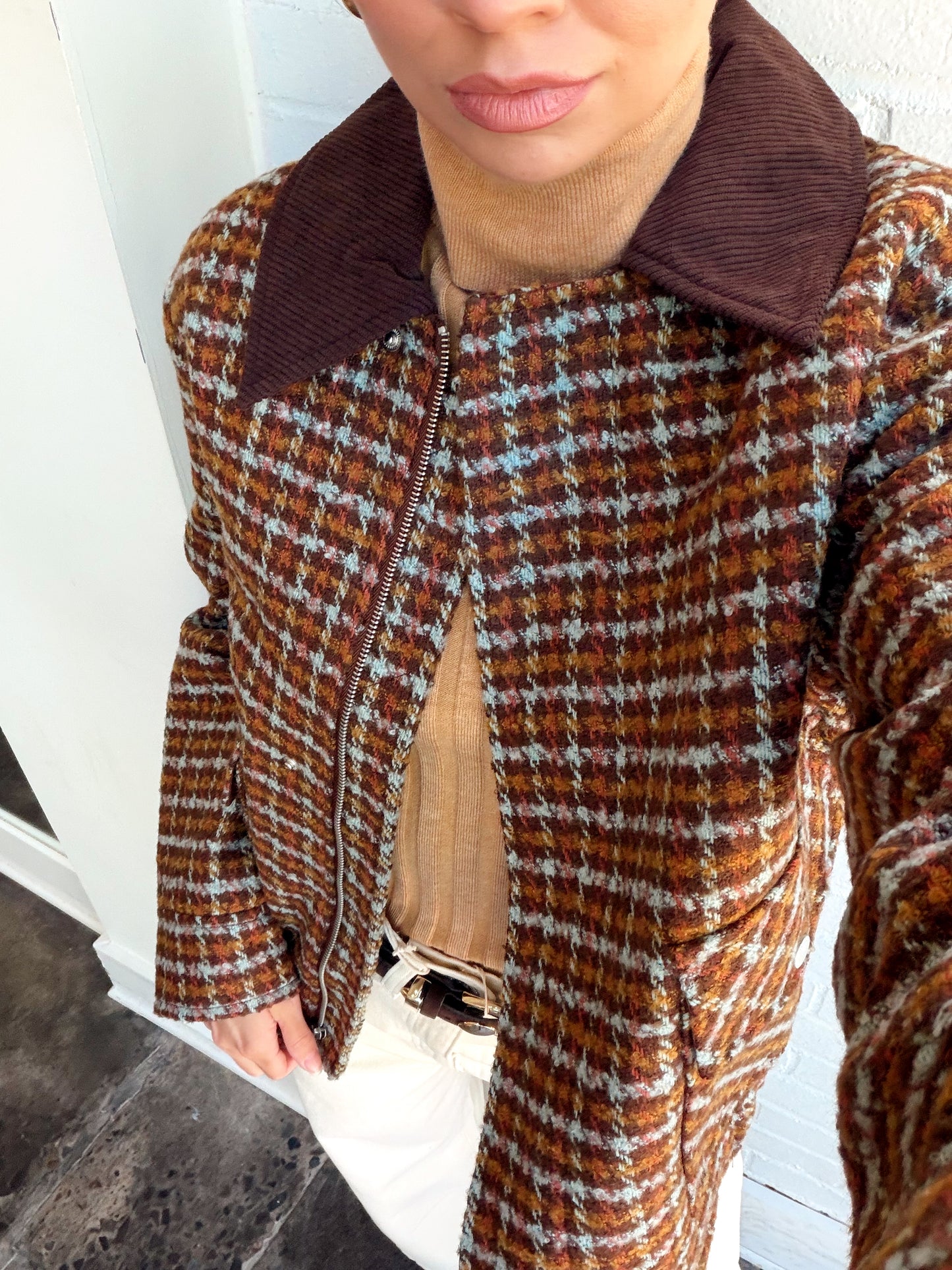 PLAID TWEED BOMBER JACKET