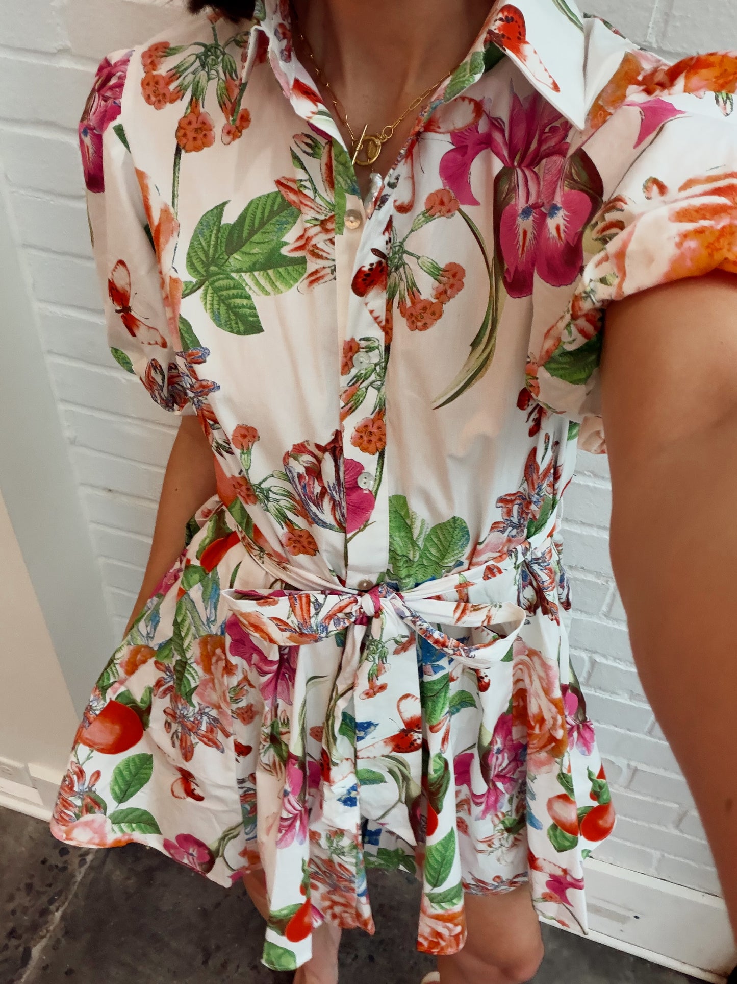 TANGERINE BLOOM SHIRT MINI DRESS
