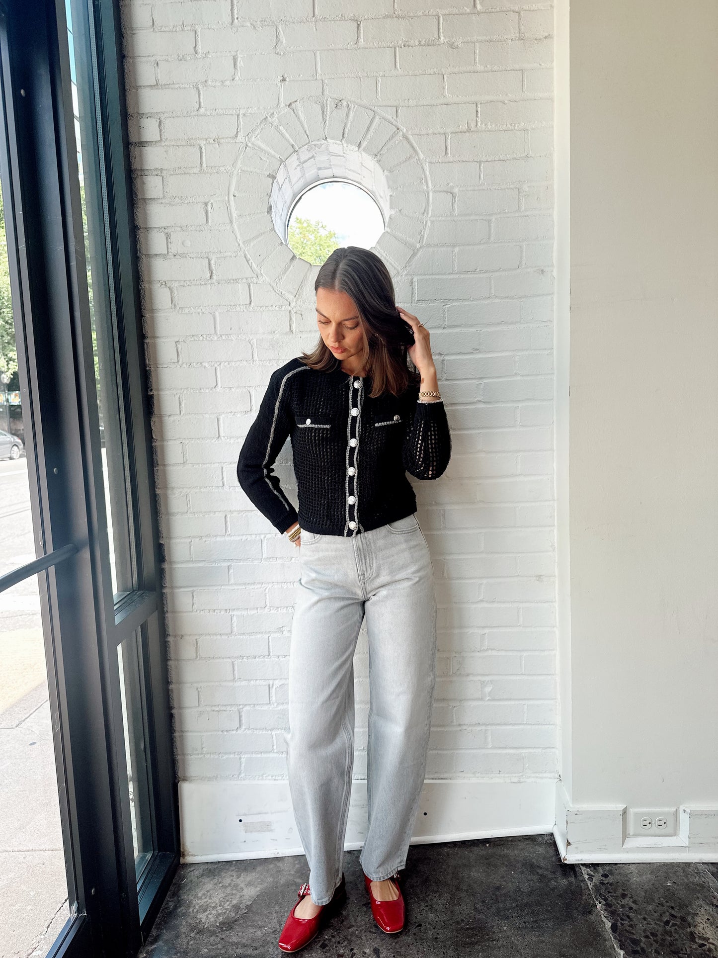 CARLA MESH STITCH CARDIGAN