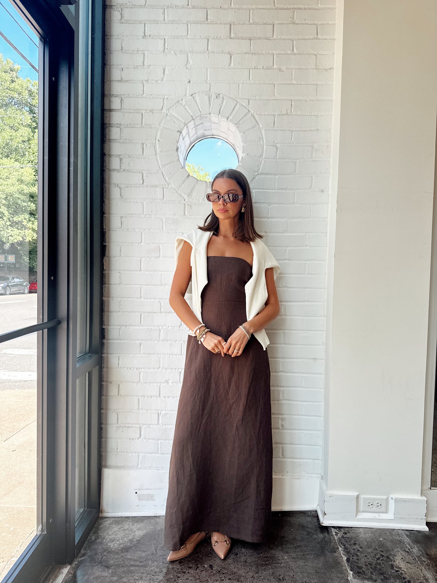 AMBER STRAPLESS LINEN DRESS