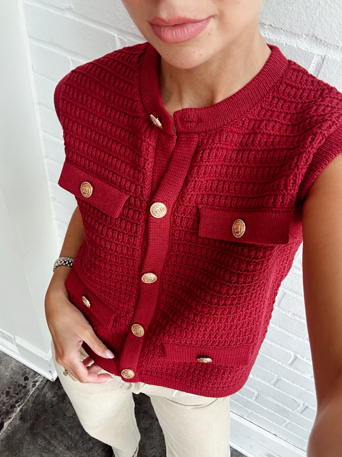 SELENA BUTTON KNIT TOP