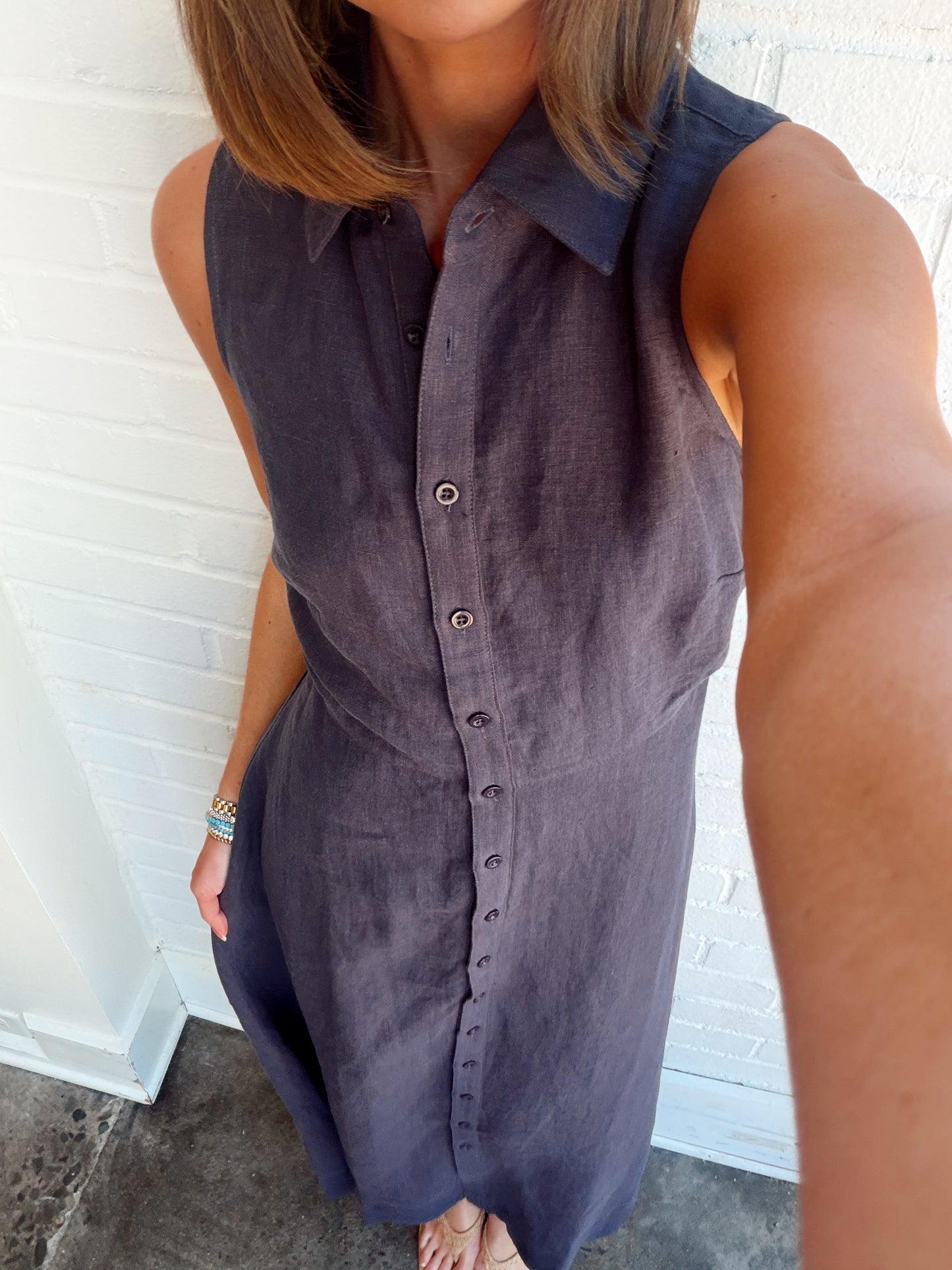 AIMEE BUTTON-FRONT LINEN MAXI DRESS