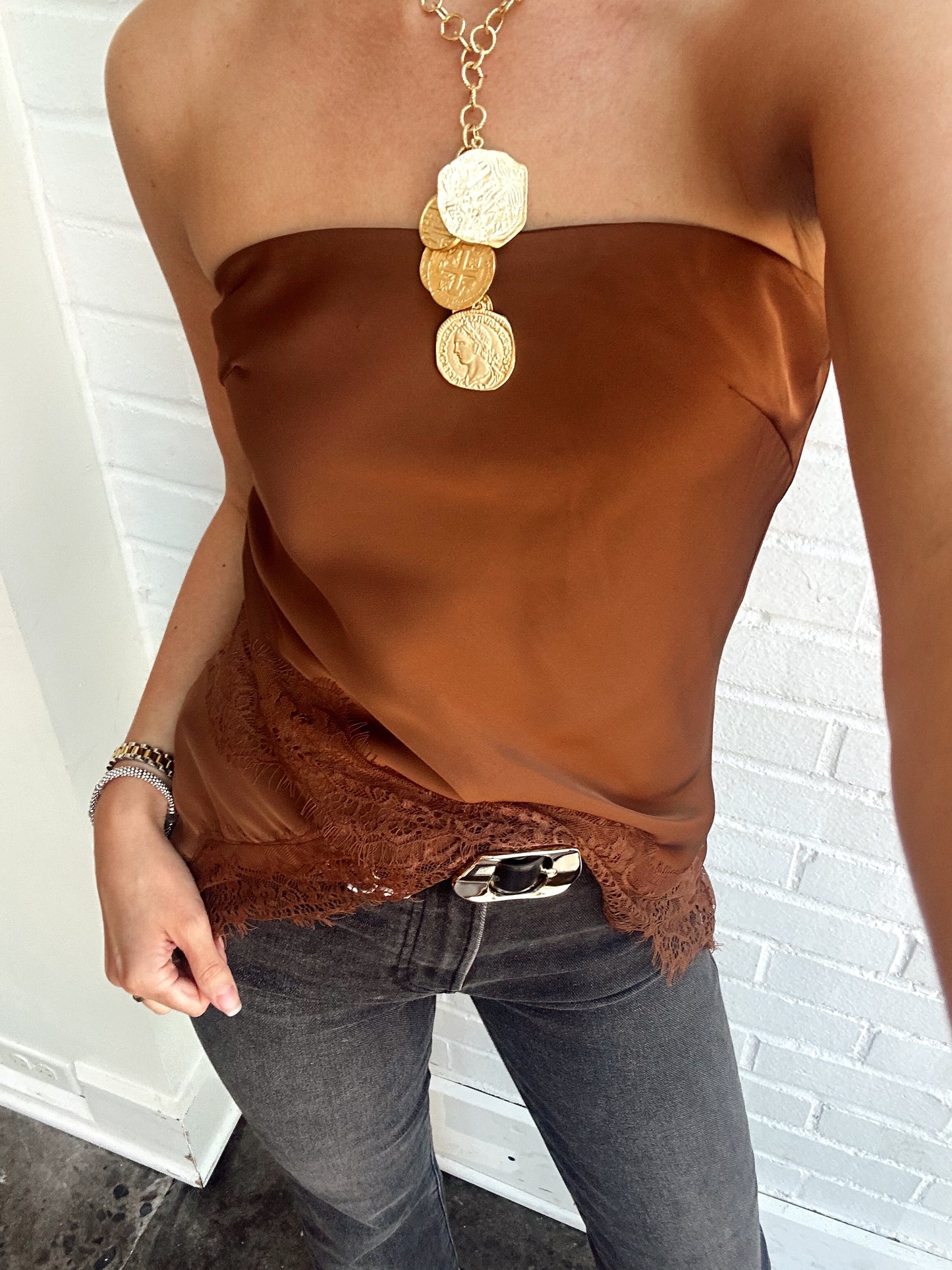 SATIN AND LACE TUBE TOP